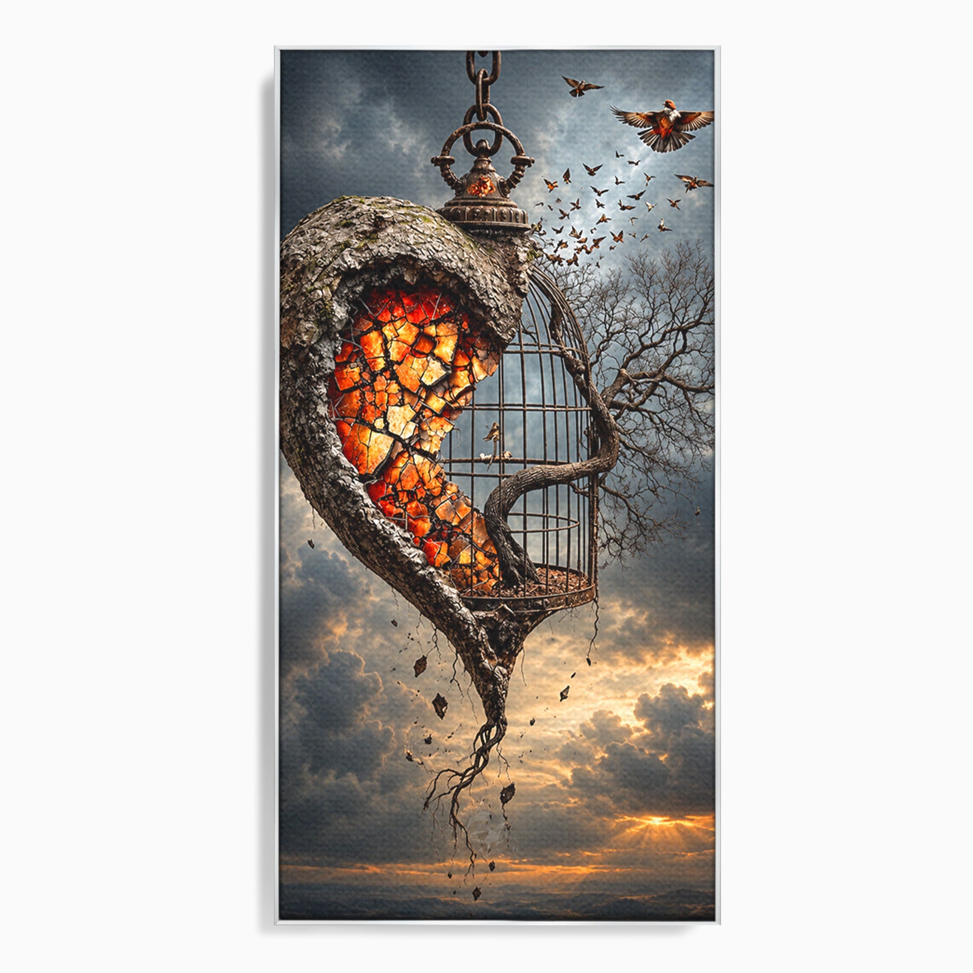 Tablou Canvas Premium LuxCanva® U1145, Inima Eliberata, Cusca, Copac, Apus, Inima, Dormitor, Culori Vibrante