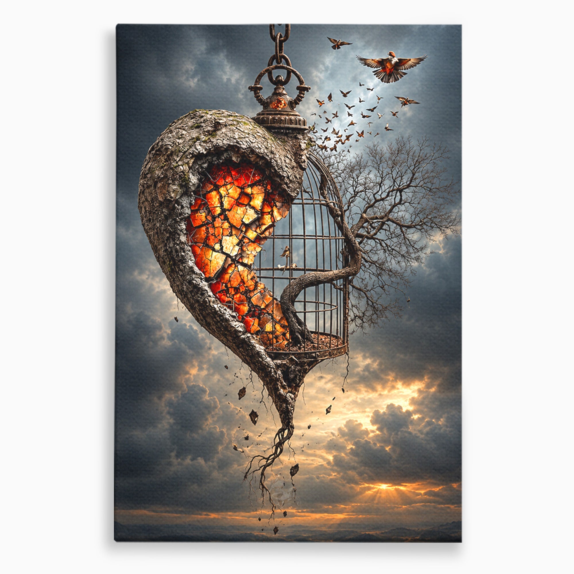 Tablou Canvas Premium LuxCanva® U1145, Inima Eliberata, Cusca, Copac, Apus, Inima, Dormitor, Culori Vibrante