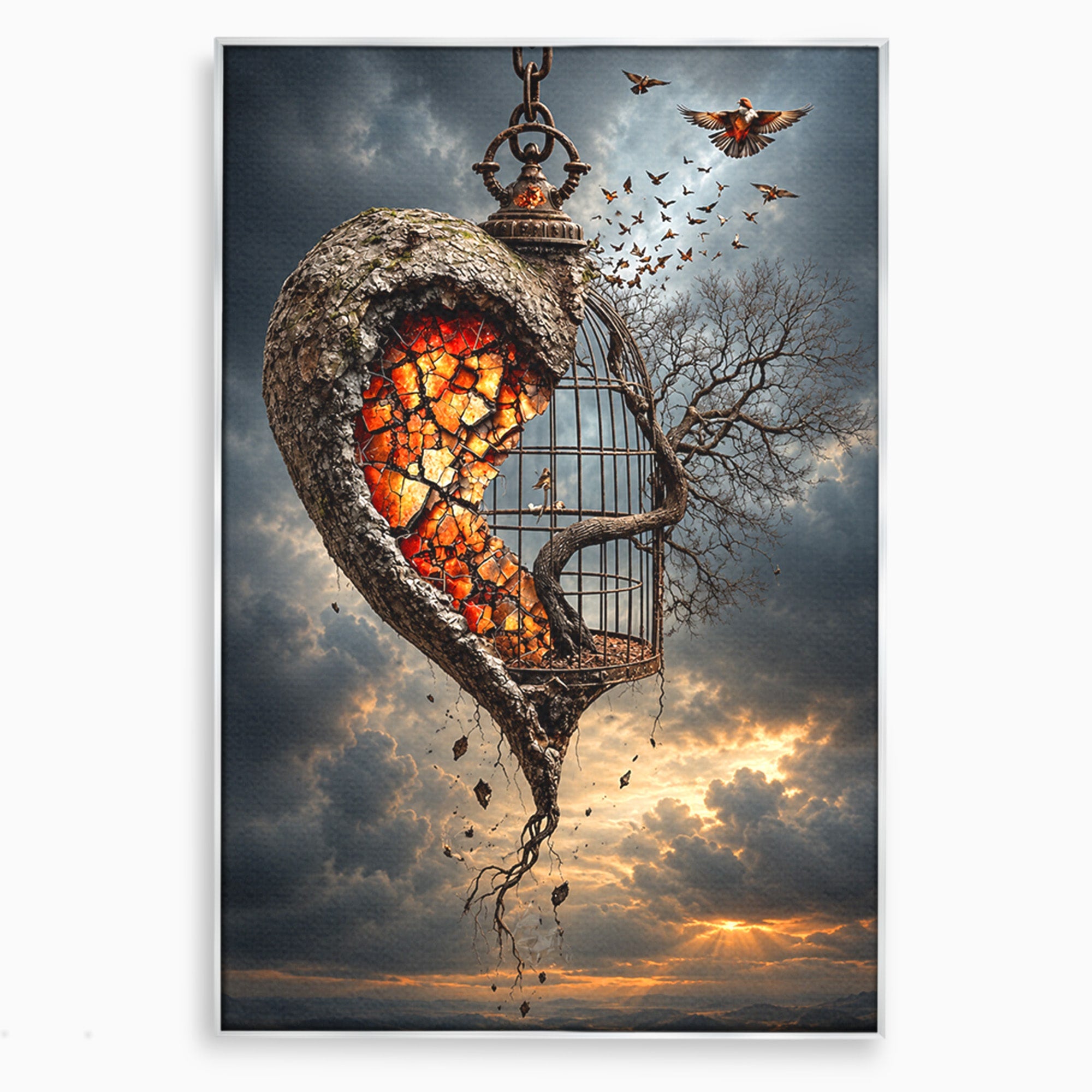 Tablou Canvas Premium LuxCanva® U1145, Inima Eliberata, Cusca, Copac, Apus, Inima, Dormitor, Culori Vibrante