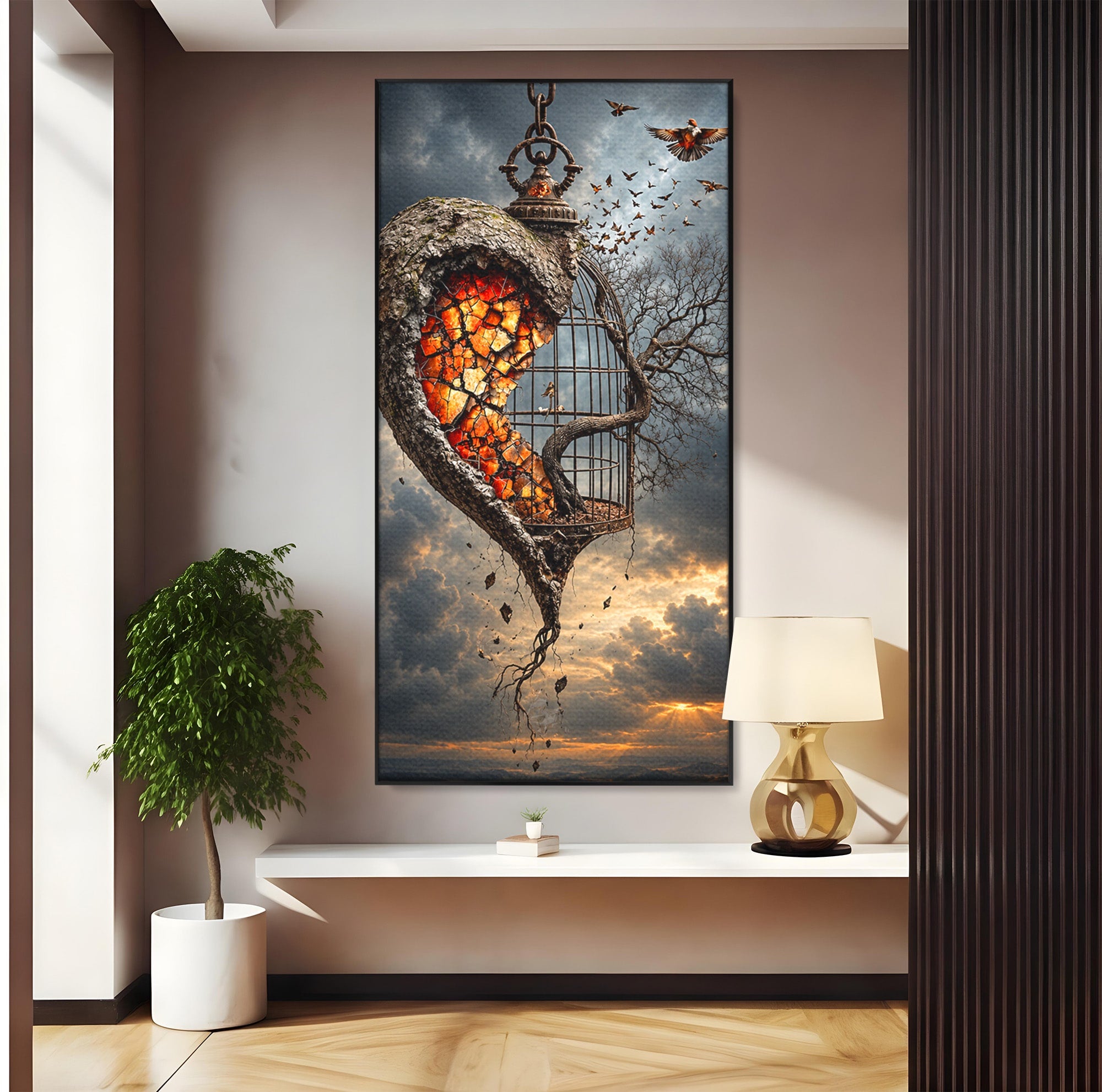 Tablou Canvas Premium LuxCanva® U1145, Inima Eliberata, Cusca, Copac, Apus, Inima, Dormitor, Culori Vibrante