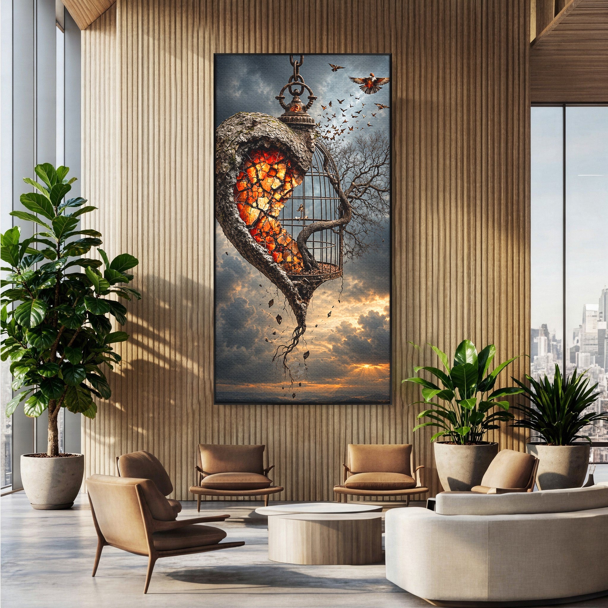Tablou Canvas Premium LuxCanva® U1145, Inima Eliberata, Cusca, Copac, Apus, Inima, Dormitor, Culori Vibrante