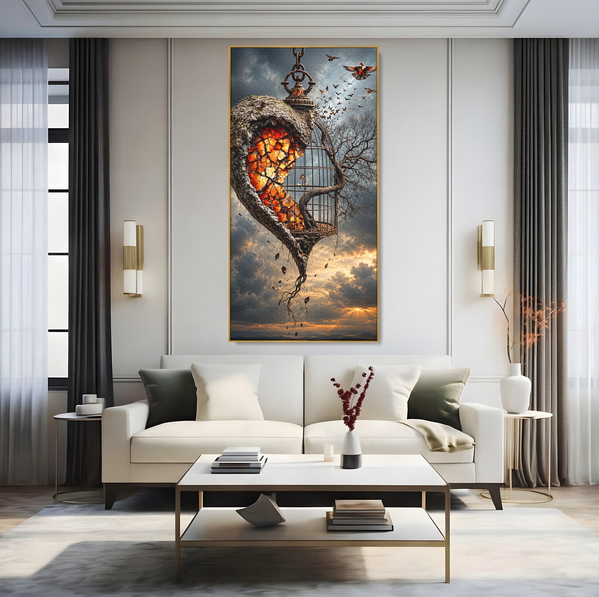 Tablou Canvas Premium LuxCanva® U1145, Inima Eliberata, Cusca, Copac, Apus, Inima, Dormitor, Culori Vibrante