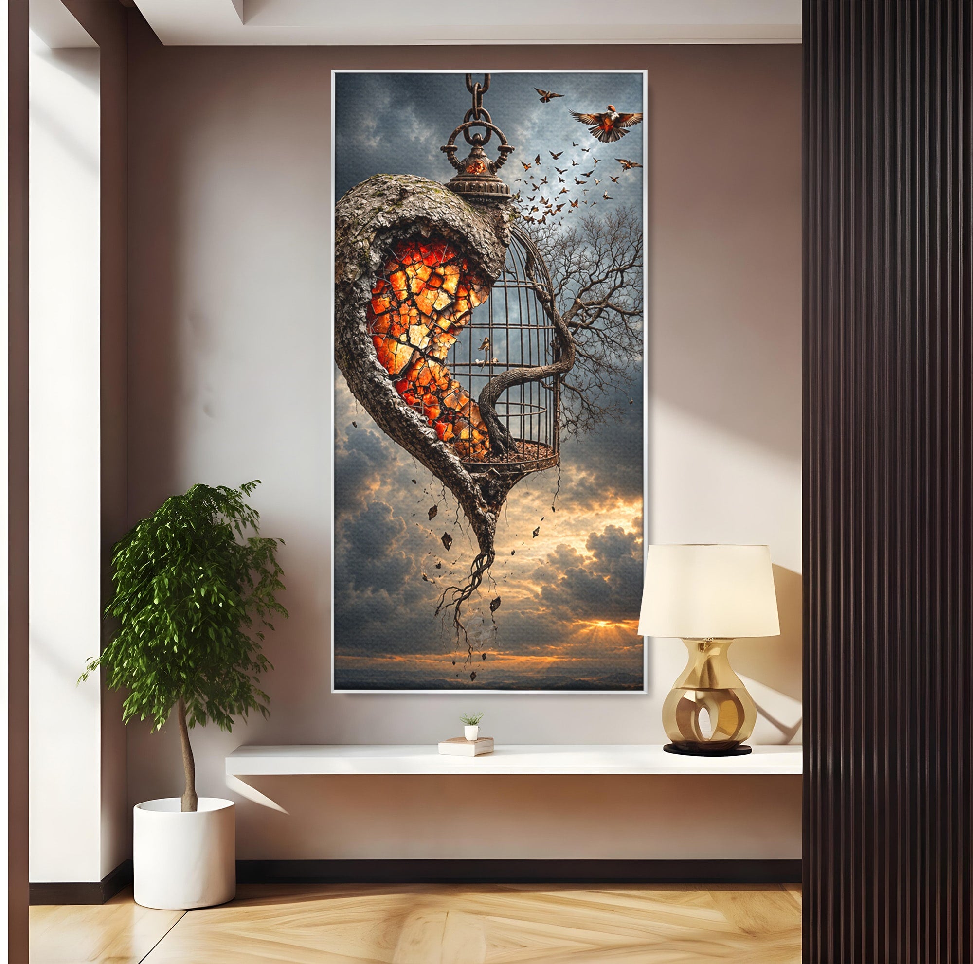 Tablou Canvas Premium LuxCanva® U1145, Inima Eliberata, Cusca, Copac, Apus, Inima, Dormitor, Culori Vibrante