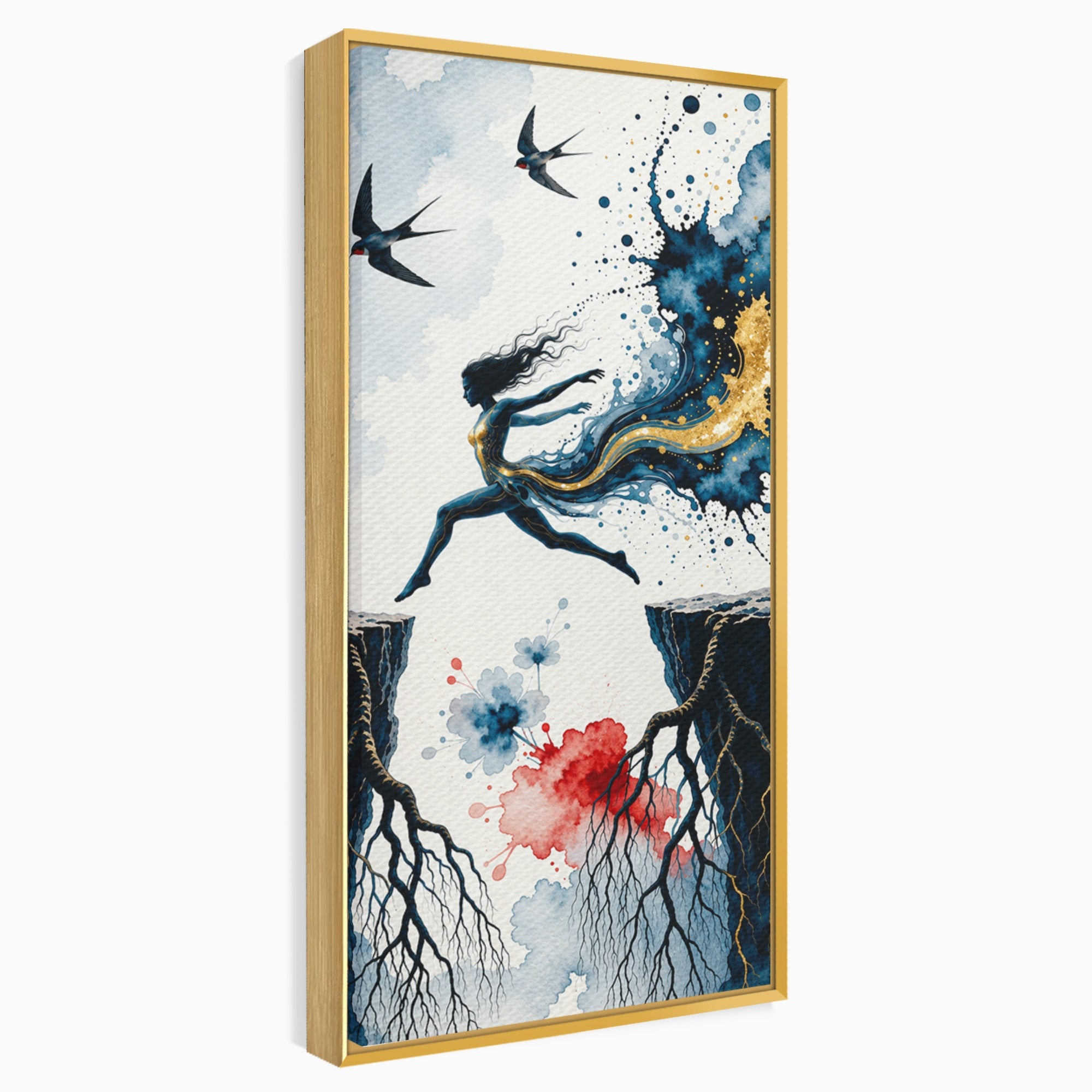 Tablou Canvas Premium LuxCanva® U1146, Saltul Sperantei, Femeie, Pasari, Peisaj, Libertate, Living, Culori Vibrante