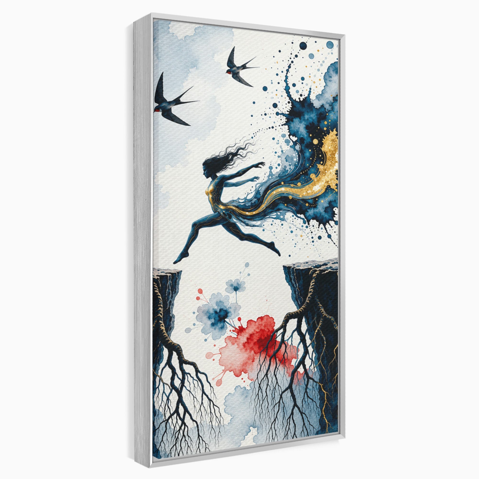 Tablou Canvas Premium LuxCanva® U1146, Saltul Sperantei, Femeie, Pasari, Peisaj, Libertate, Living, Culori Vibrante