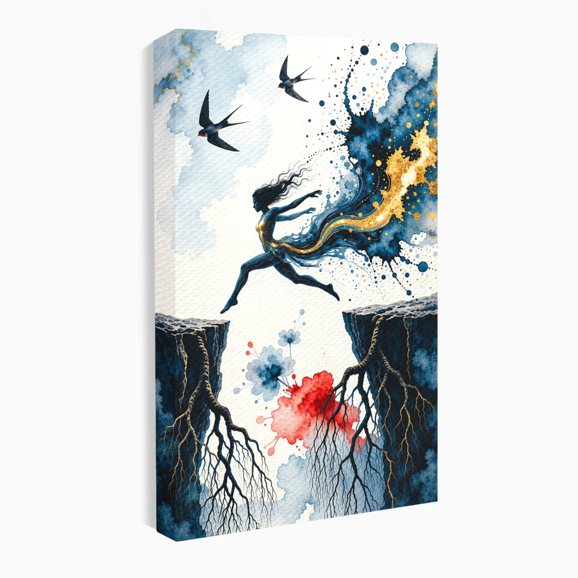 Tablou Canvas Premium LuxCanva® U1146, Saltul Sperantei, Femeie, Pasari, Peisaj, Libertate, Living, Culori Vibrante