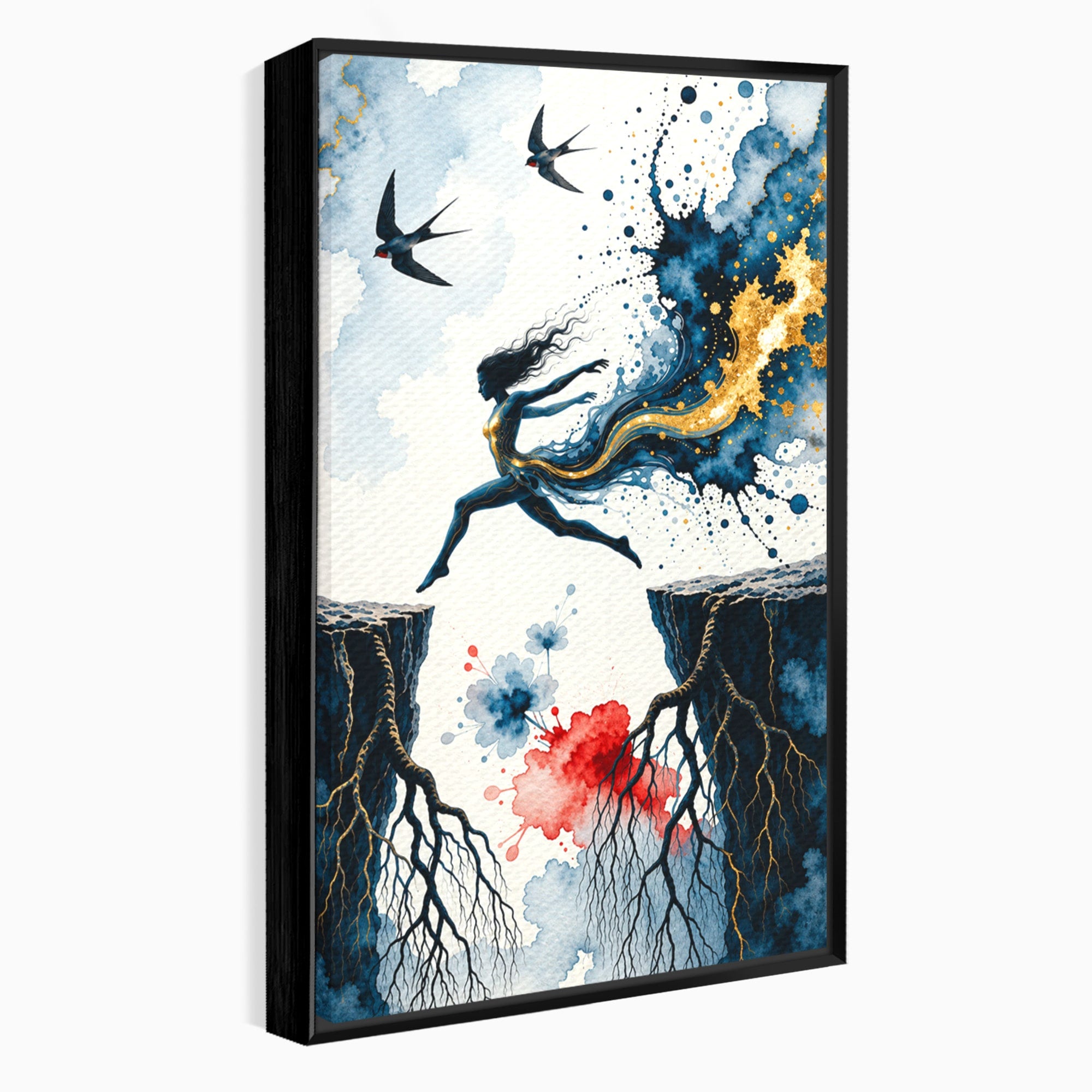 Tablou Canvas Premium LuxCanva® U1146, Saltul Sperantei, Femeie, Pasari, Peisaj, Libertate, Living, Culori Vibrante
