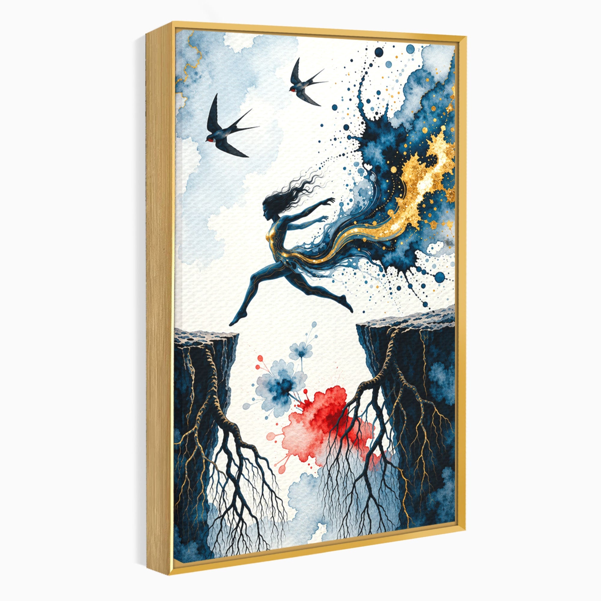 Tablou Canvas Premium LuxCanva® U1146, Saltul Sperantei, Femeie, Pasari, Peisaj, Libertate, Living, Culori Vibrante