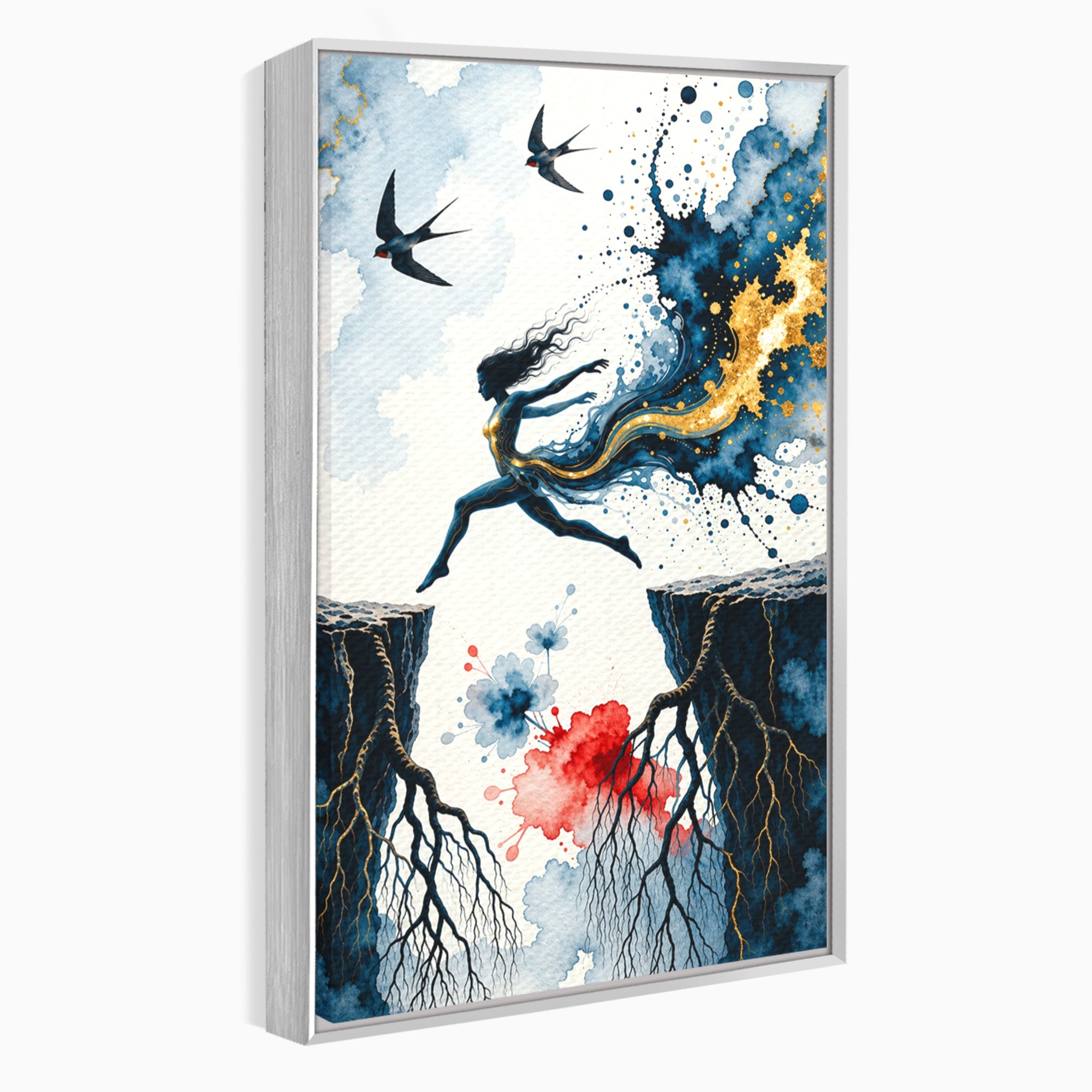 Tablou Canvas Premium LuxCanva® U1146, Saltul Sperantei, Femeie, Pasari, Peisaj, Libertate, Living, Culori Vibrante