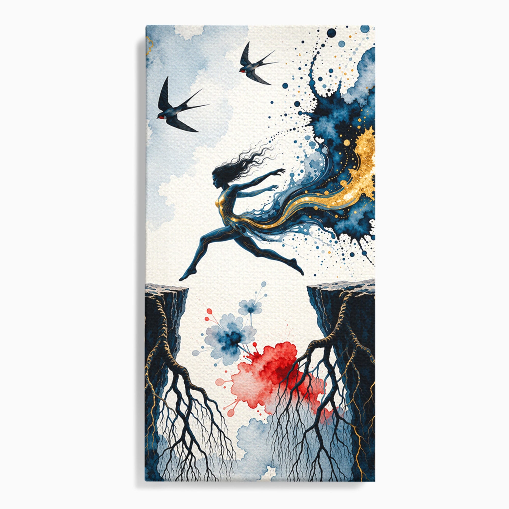 Tablou Canvas Premium LuxCanva® U1146, Saltul Sperantei, Femeie, Pasari, Peisaj, Libertate, Living, Culori Vibrante