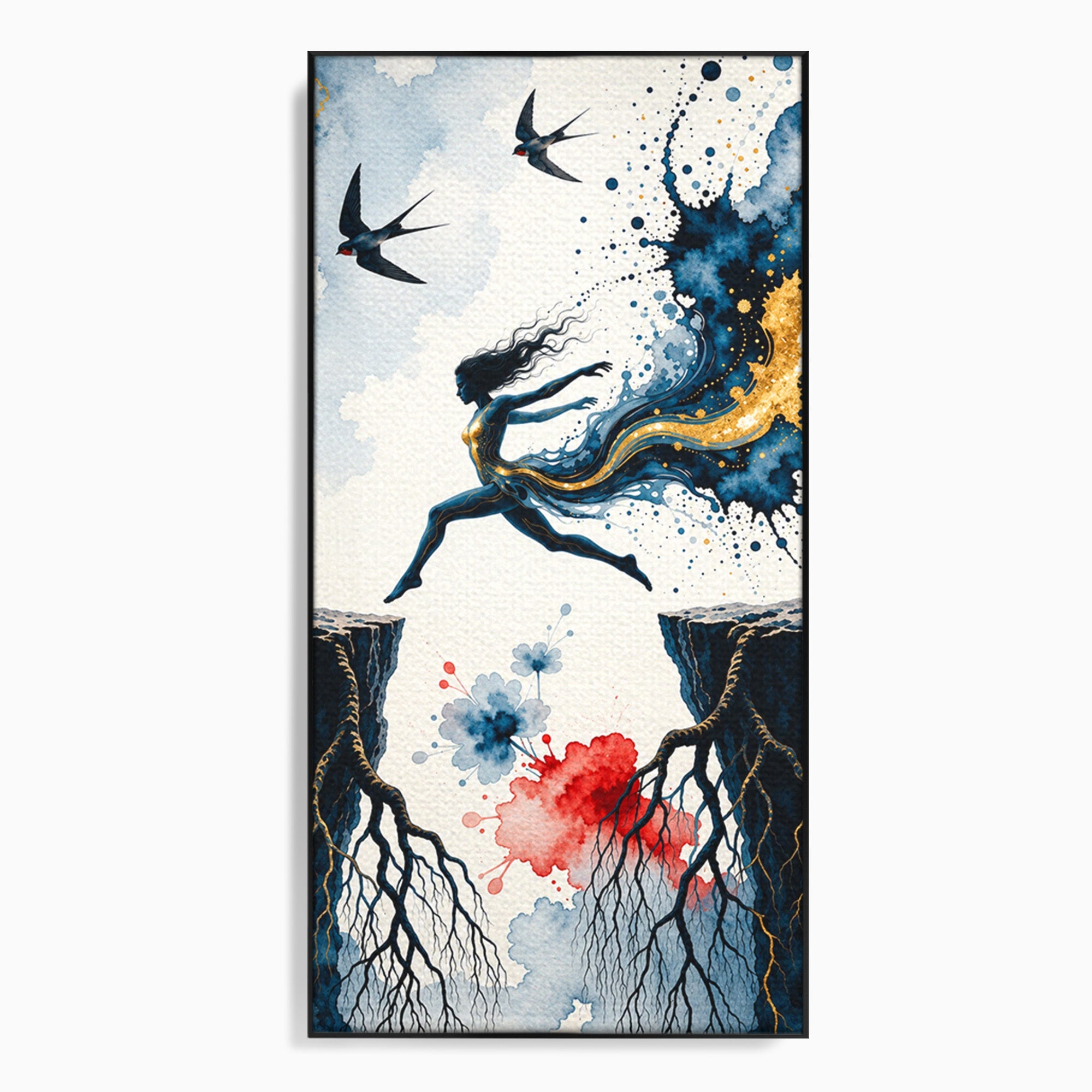 Tablou Canvas Premium LuxCanva® U1146, Saltul Sperantei, Femeie, Pasari, Peisaj, Libertate, Living, Culori Vibrante