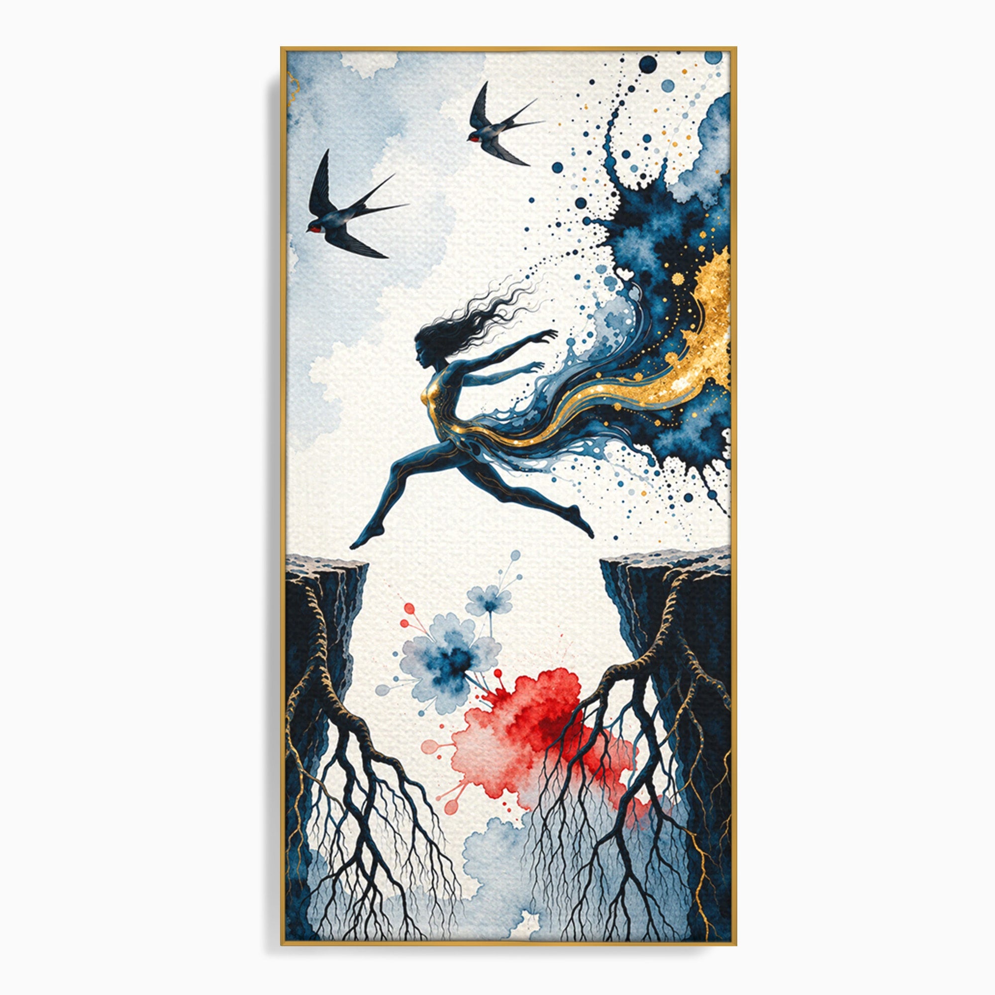 Tablou Canvas Premium LuxCanva® U1146, Saltul Sperantei, Femeie, Pasari, Peisaj, Libertate, Living, Culori Vibrante