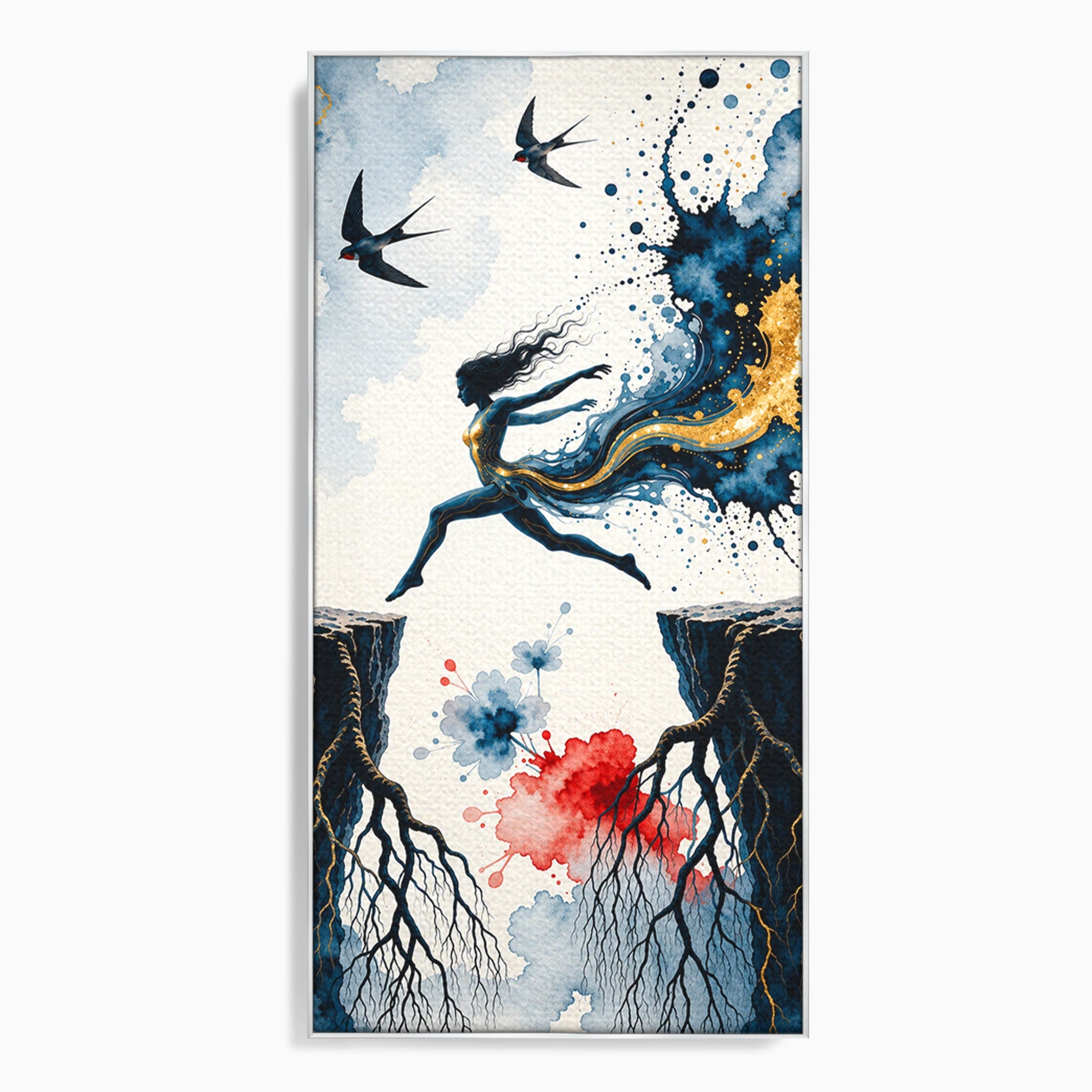 Tablou Canvas Premium LuxCanva® U1146, Saltul Sperantei, Femeie, Pasari, Peisaj, Libertate, Living, Culori Vibrante