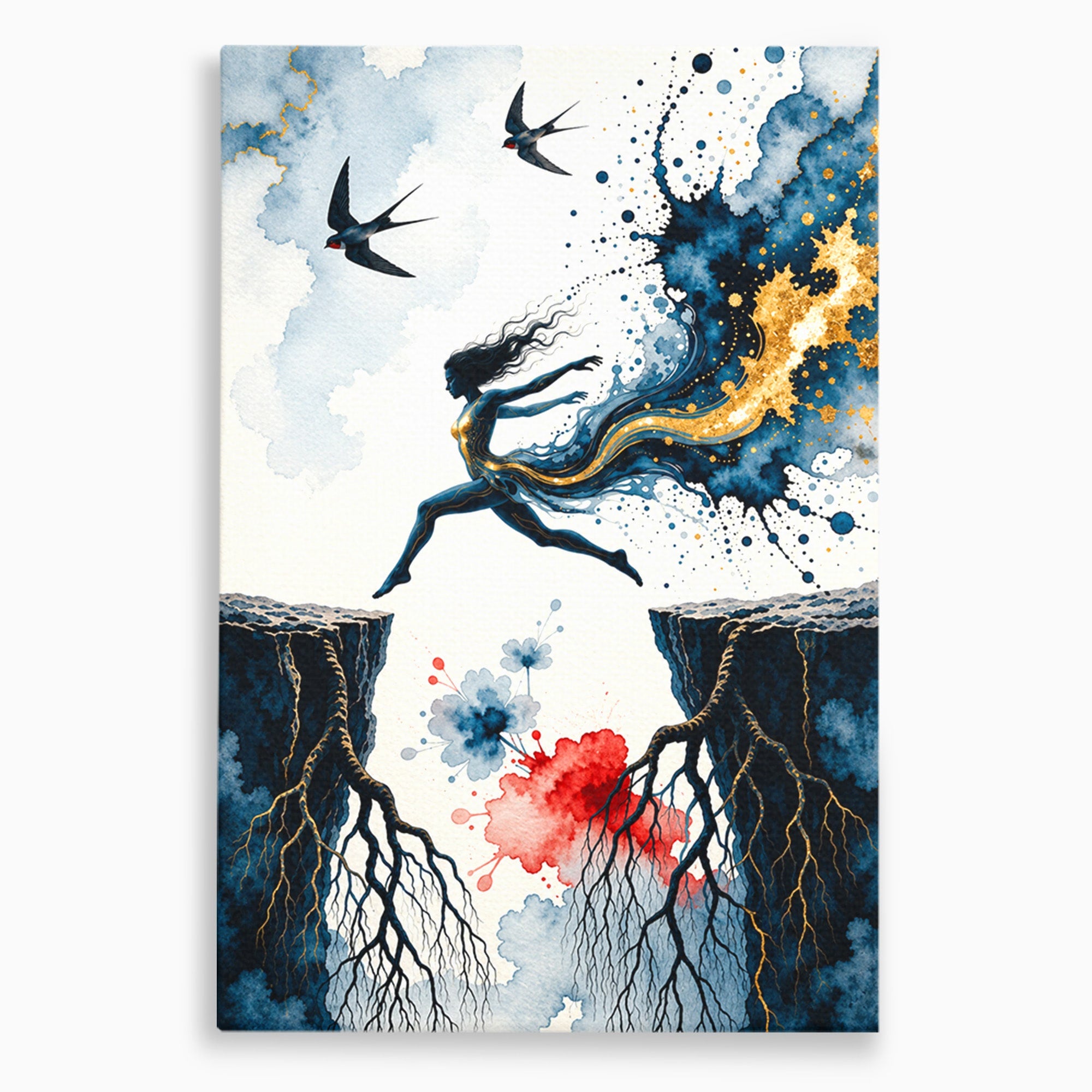 Tablou Canvas Premium LuxCanva® U1146, Saltul Sperantei, Femeie, Pasari, Peisaj, Libertate, Living, Culori Vibrante