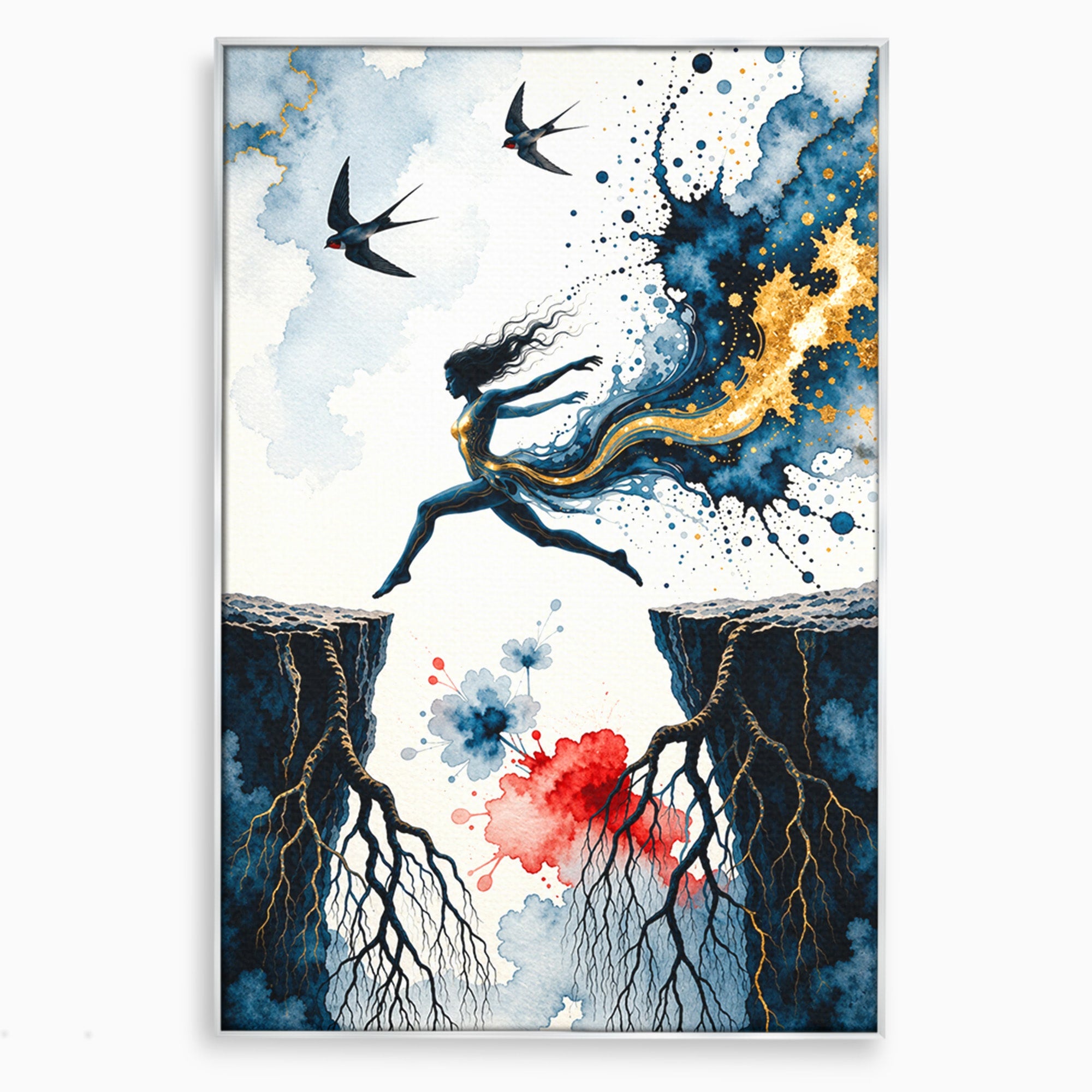 Tablou Canvas Premium LuxCanva® U1146, Saltul Sperantei, Femeie, Pasari, Peisaj, Libertate, Living, Culori Vibrante