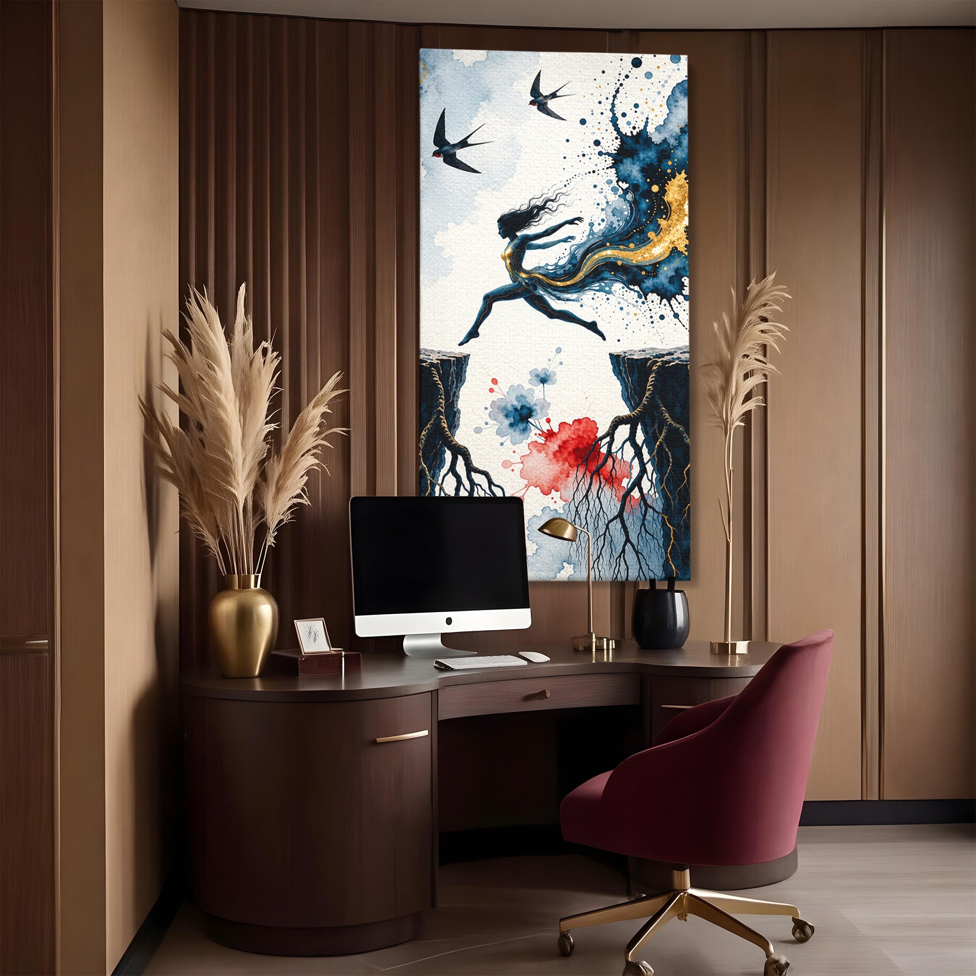 Tablou Canvas Premium LuxCanva® U1146, Saltul Sperantei, Femeie, Pasari, Peisaj, Libertate, Living, Culori Vibrante
