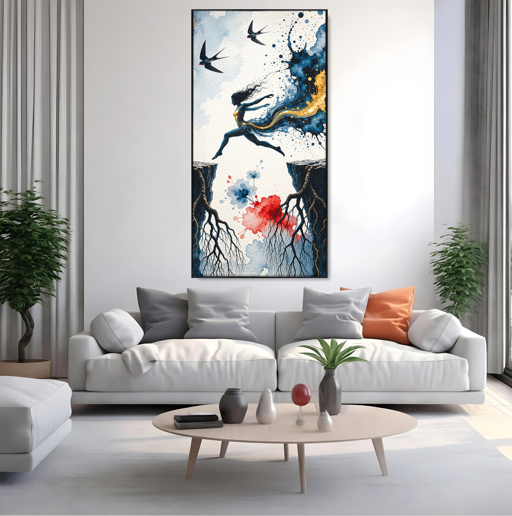 Tablou Canvas Premium LuxCanva® U1146, Saltul Sperantei, Femeie, Pasari, Peisaj, Libertate, Living, Culori Vibrante