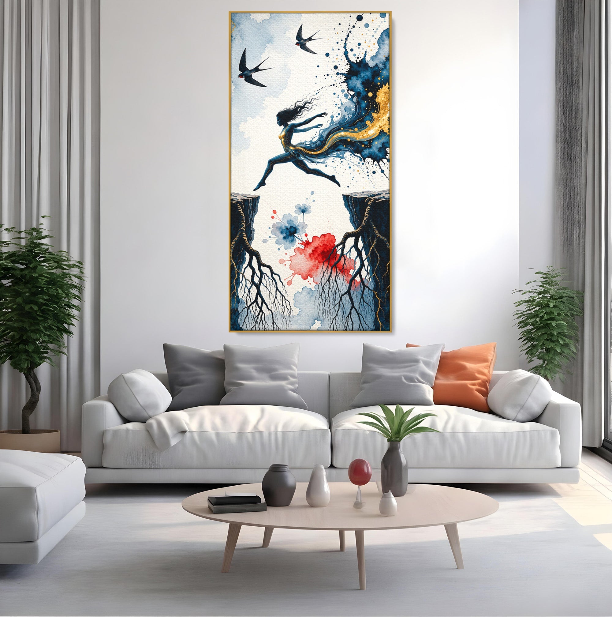 Tablou Canvas Premium LuxCanva® U1146, Saltul Sperantei, Femeie, Pasari, Peisaj, Libertate, Living, Culori Vibrante