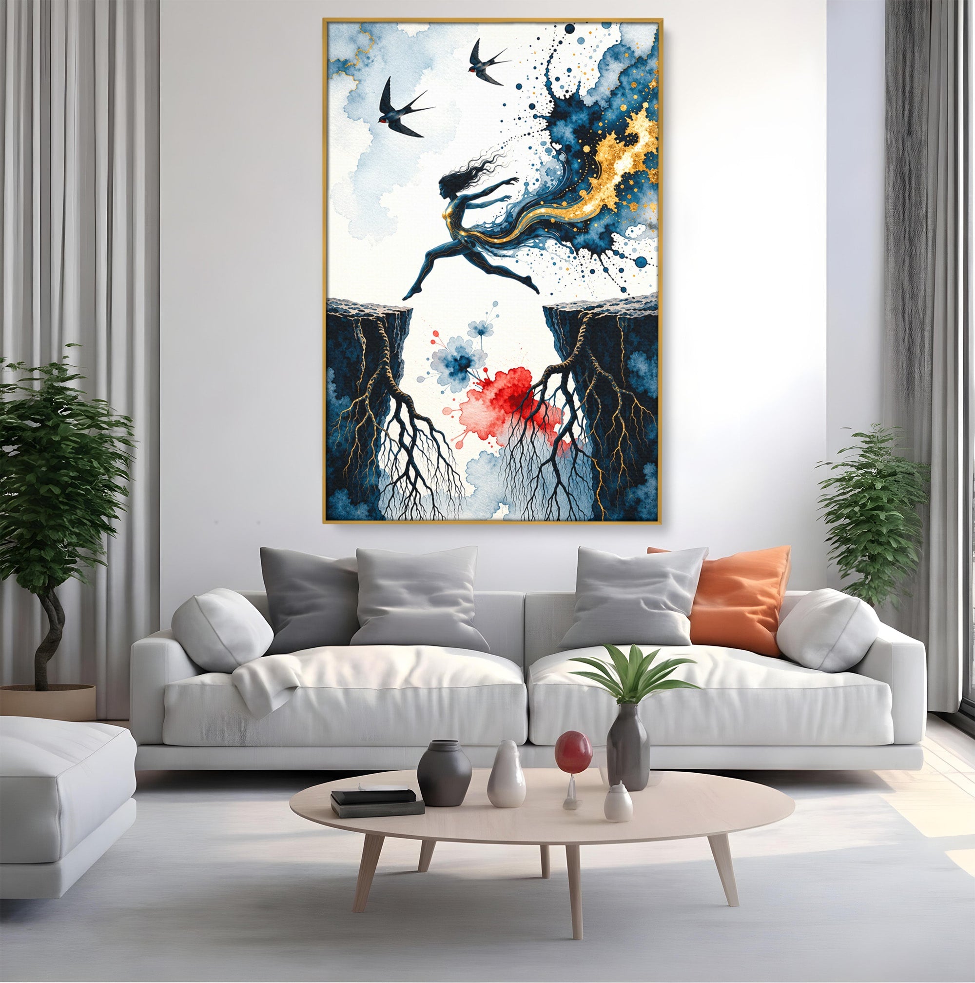 Tablou Canvas Premium LuxCanva® U1146, Saltul Sperantei, Femeie, Pasari, Peisaj, Libertate, Living, Culori Vibrante
