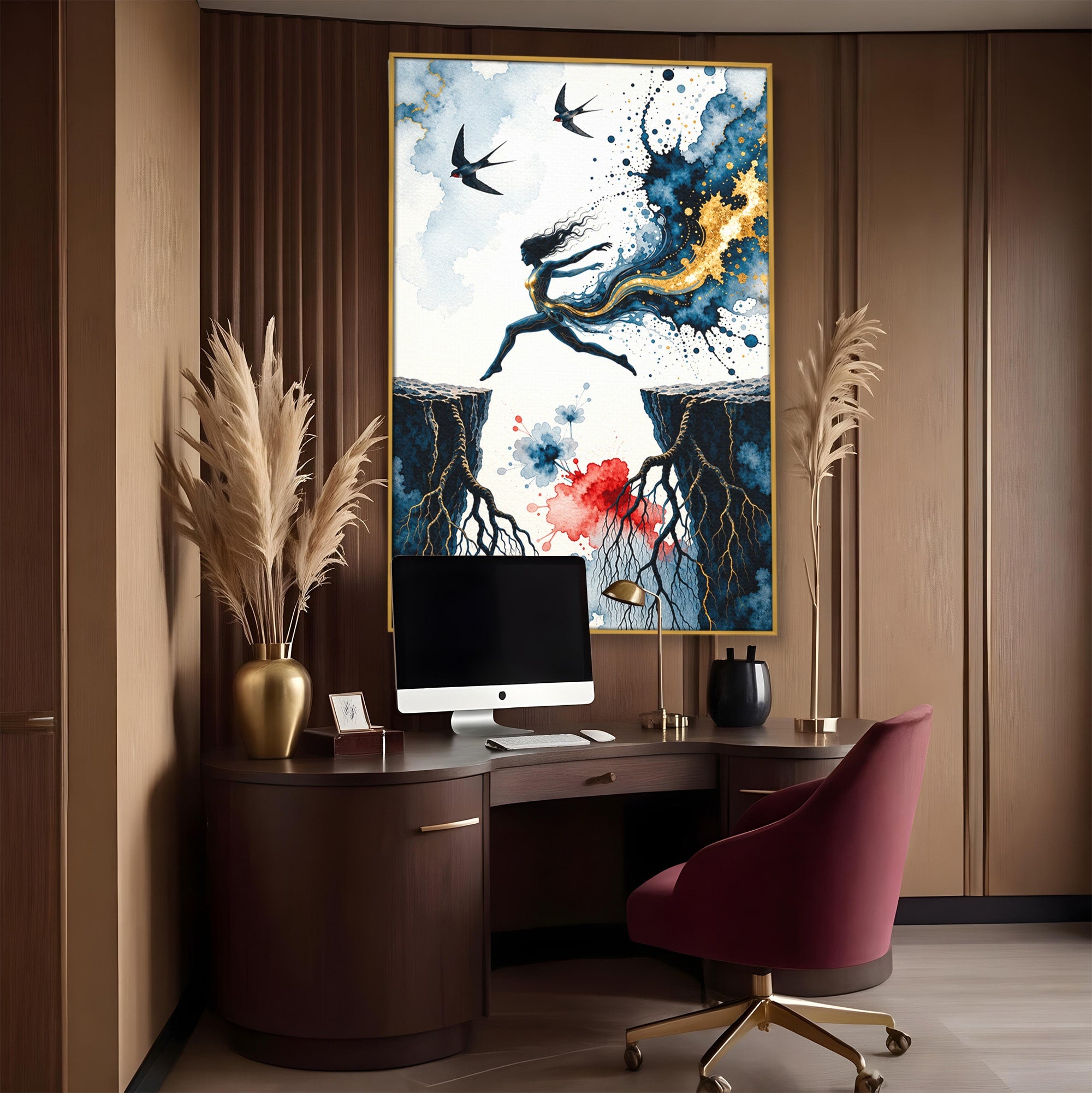 Tablou Canvas Premium LuxCanva® U1146, Saltul Sperantei, Femeie, Pasari, Peisaj, Libertate, Living, Culori Vibrante
