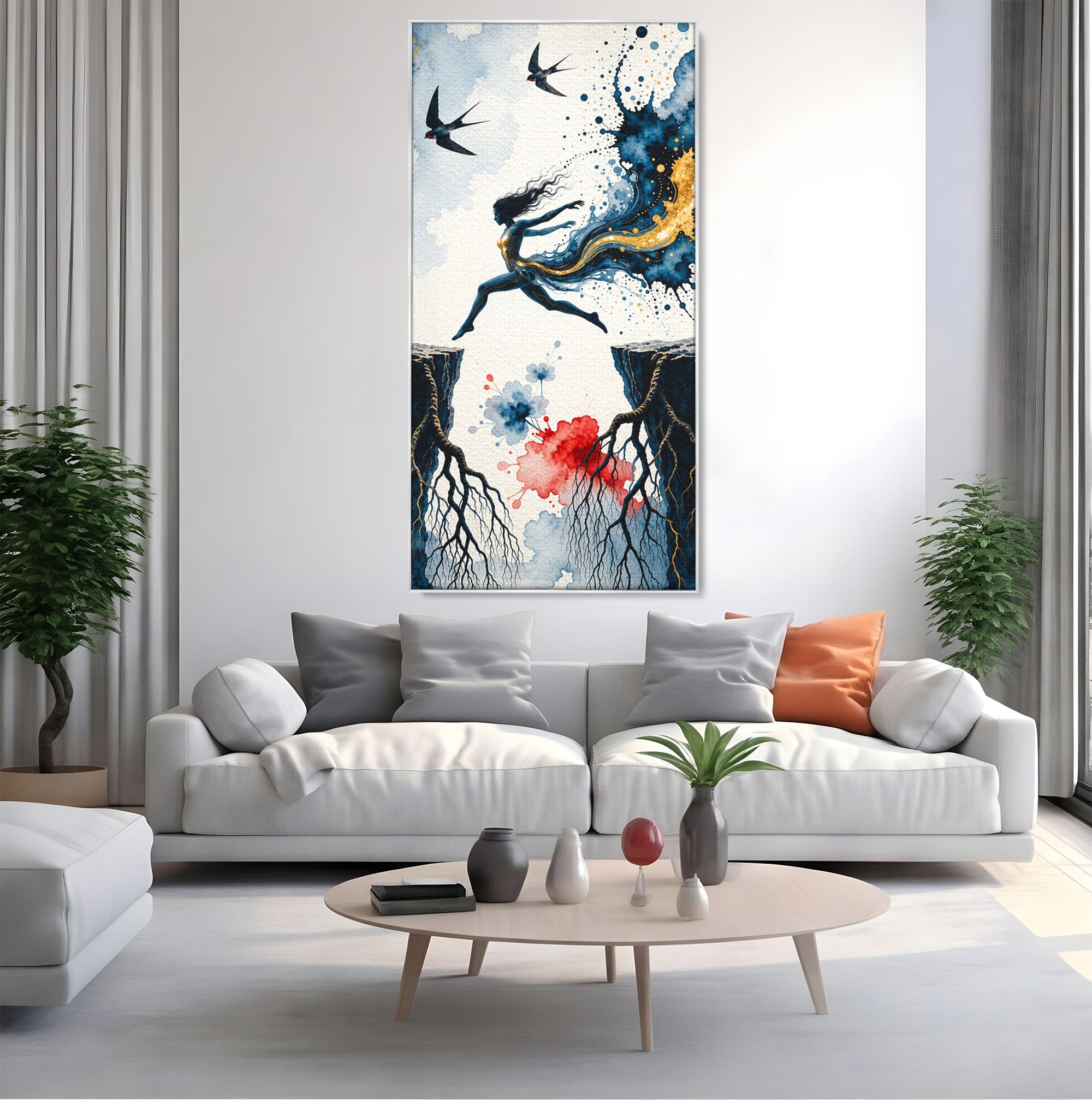 Tablou Canvas Premium LuxCanva® U1146, Saltul Sperantei, Femeie, Pasari, Peisaj, Libertate, Living, Culori Vibrante