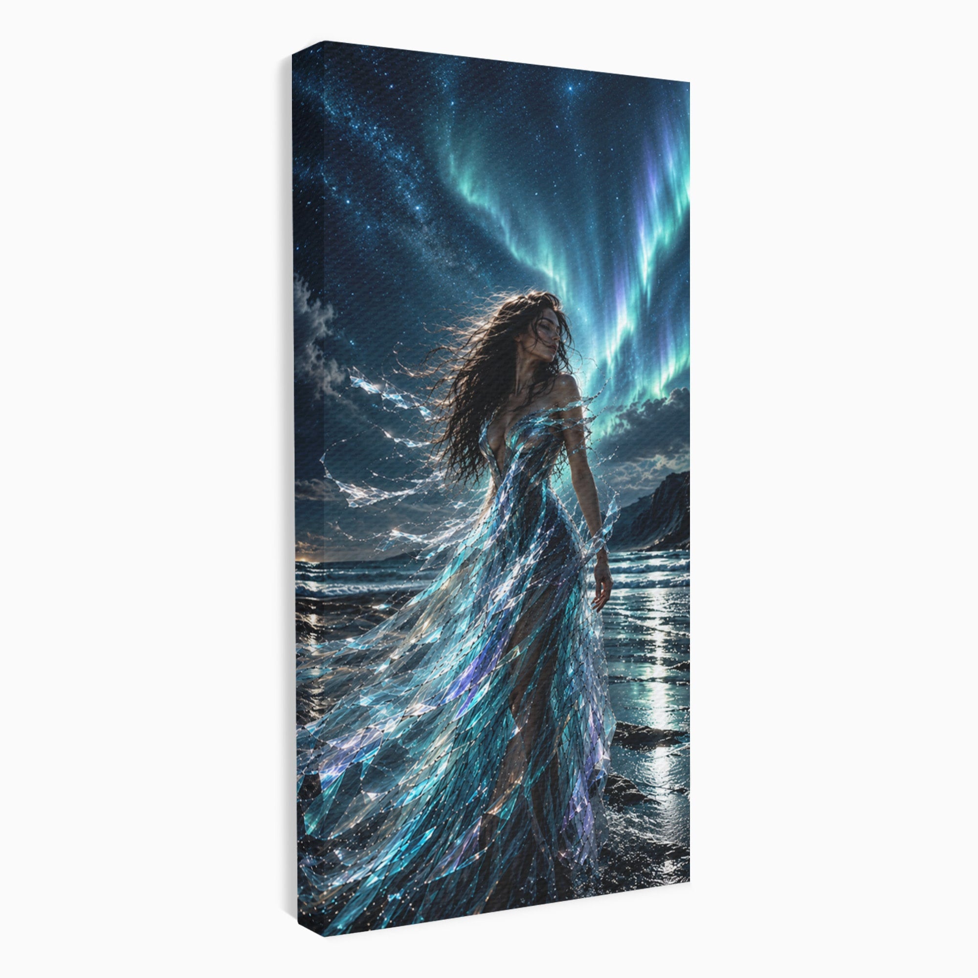 Tablou Canvas Premium LuxCanva® U1147, Zeița Aurorei Boreale, Mare, Noapte, Aurora Boreală, Living, Culori Vibrante