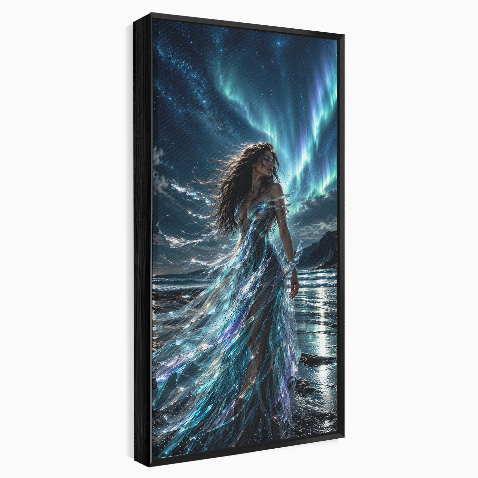 Tablou Canvas Premium LuxCanva® U1147, Zeița Aurorei Boreale, Mare, Noapte, Aurora Boreală, Living, Culori Vibrante