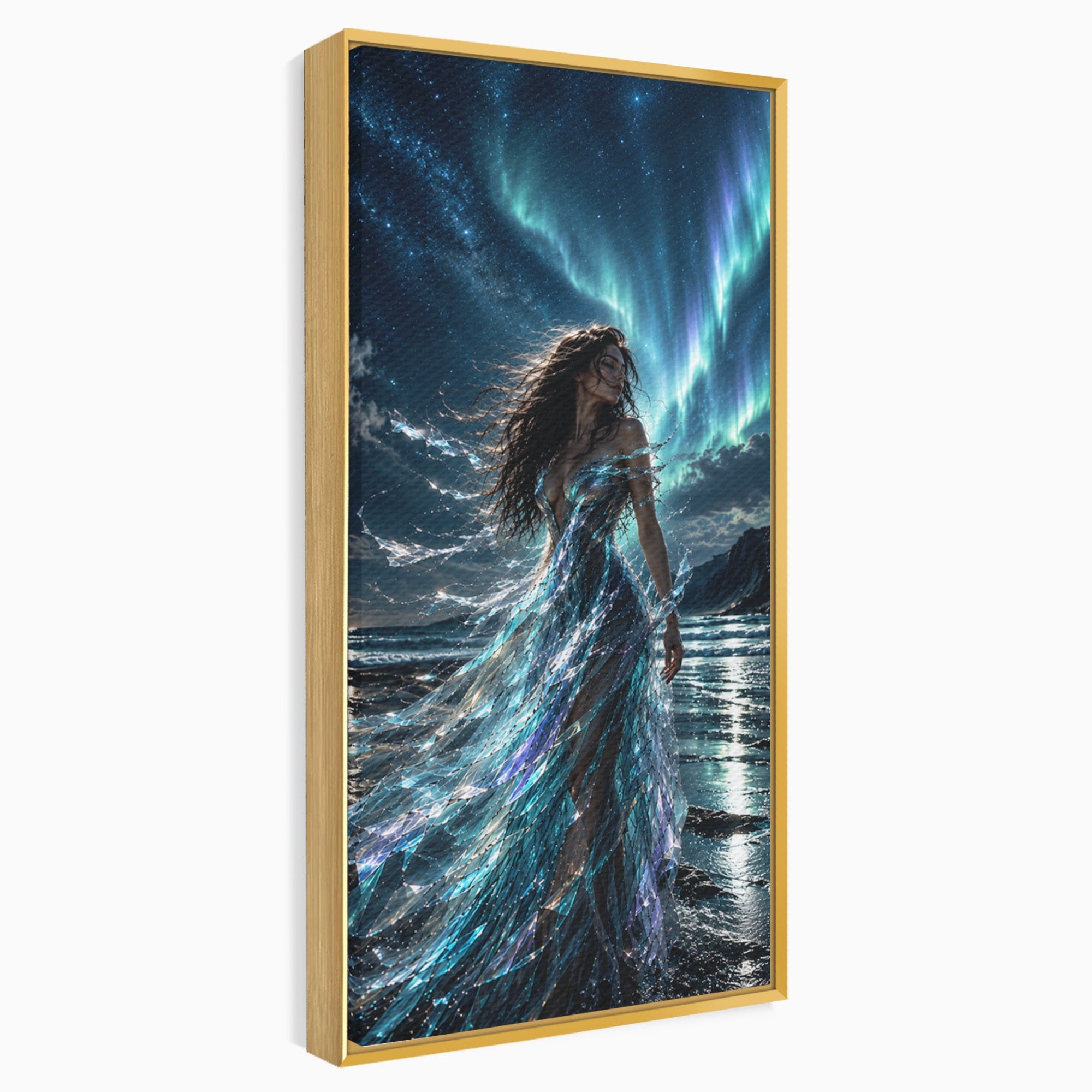 Tablou Canvas Premium LuxCanva® U1147, Zeița Aurorei Boreale, Mare, Noapte, Aurora Boreală, Living, Culori Vibrante
