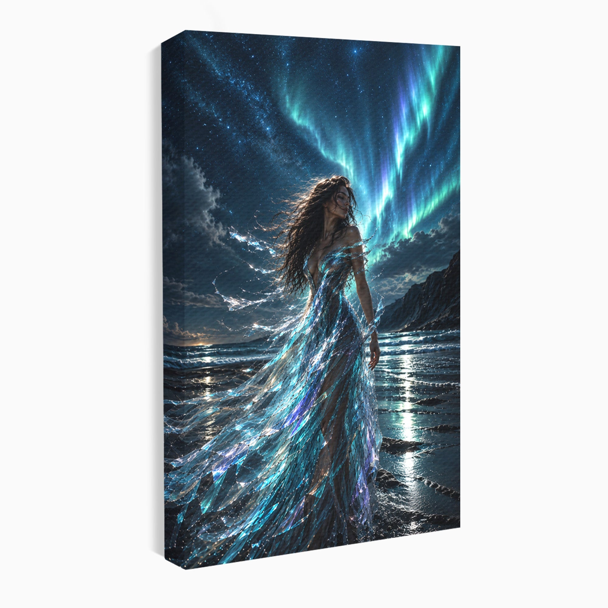 Tablou Canvas Premium LuxCanva® U1147, Zeița Aurorei Boreale, Mare, Noapte, Aurora Boreală, Living, Culori Vibrante
