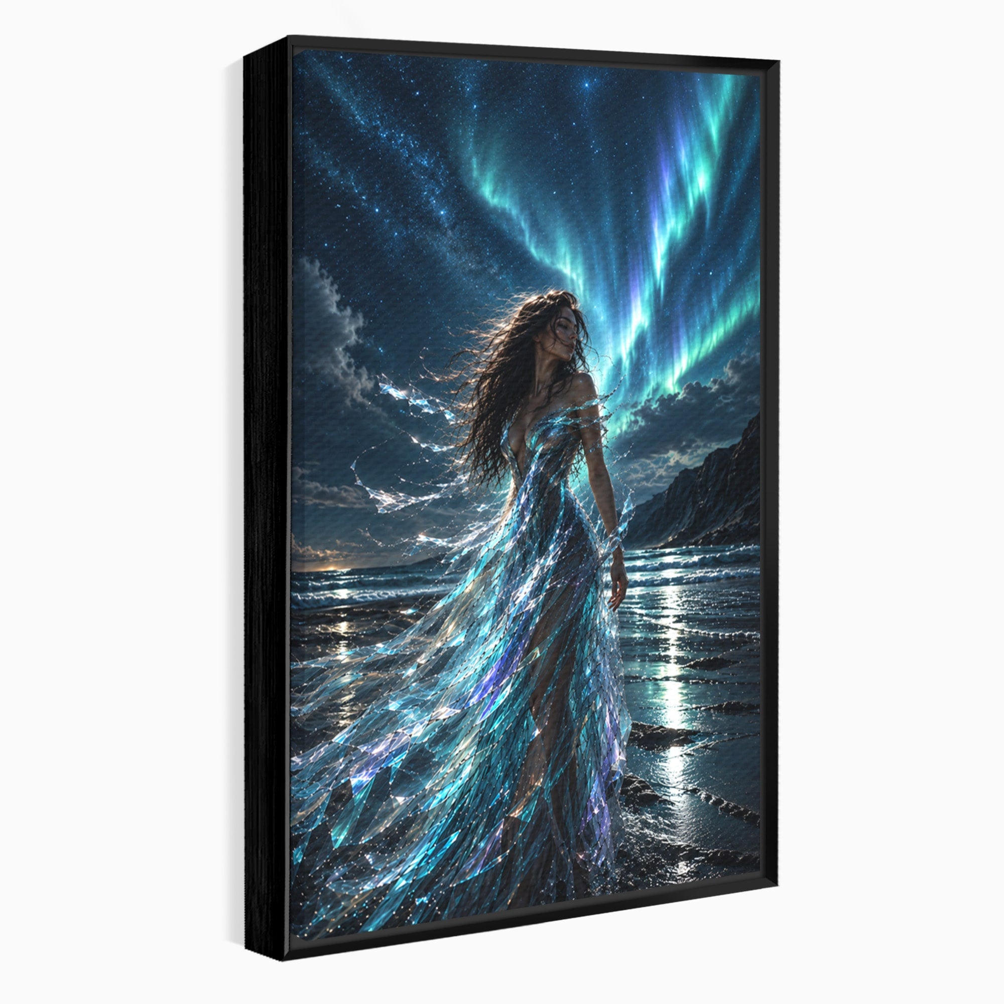 Tablou Canvas Premium LuxCanva® U1147, Zeița Aurorei Boreale, Mare, Noapte, Aurora Boreală, Living, Culori Vibrante