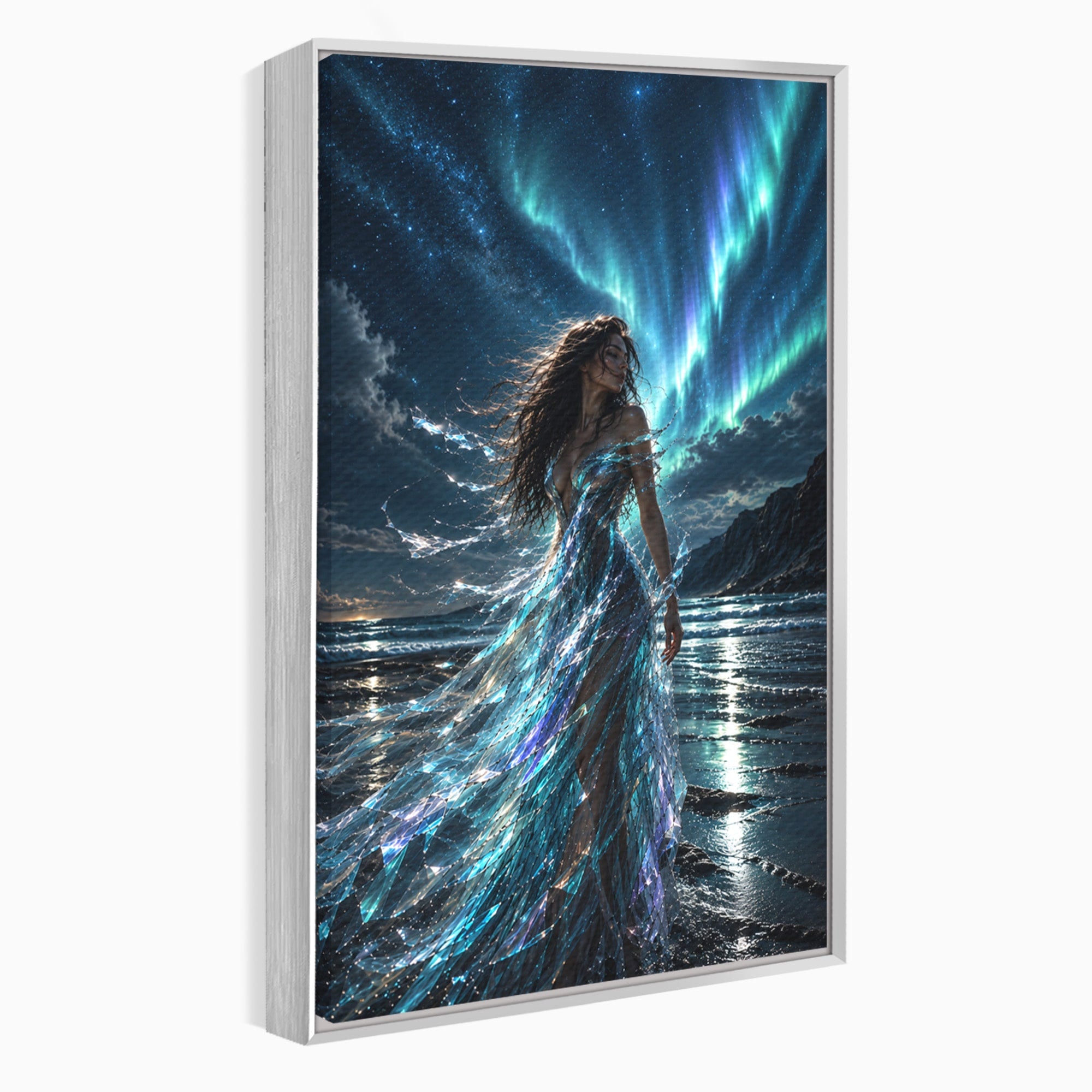 Tablou Canvas Premium LuxCanva® U1147, Zeița Aurorei Boreale, Mare, Noapte, Aurora Boreală, Living, Culori Vibrante
