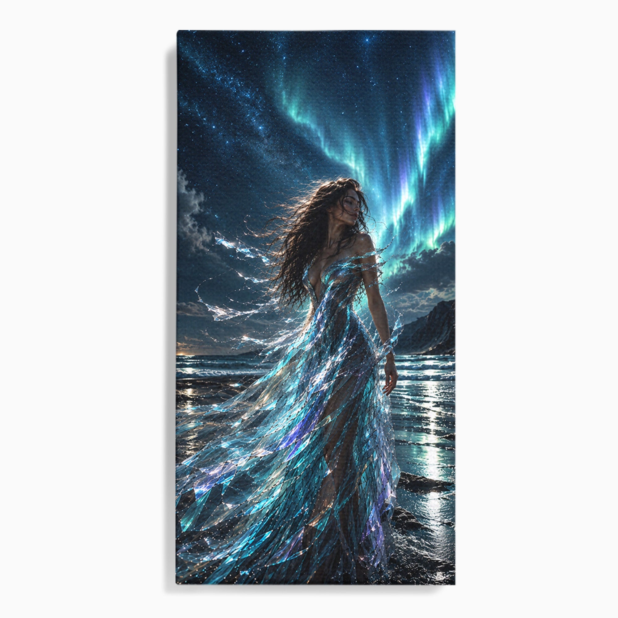 Tablou Canvas Premium LuxCanva® U1147, Zeița Aurorei Boreale, Mare, Noapte, Aurora Boreală, Living, Culori Vibrante