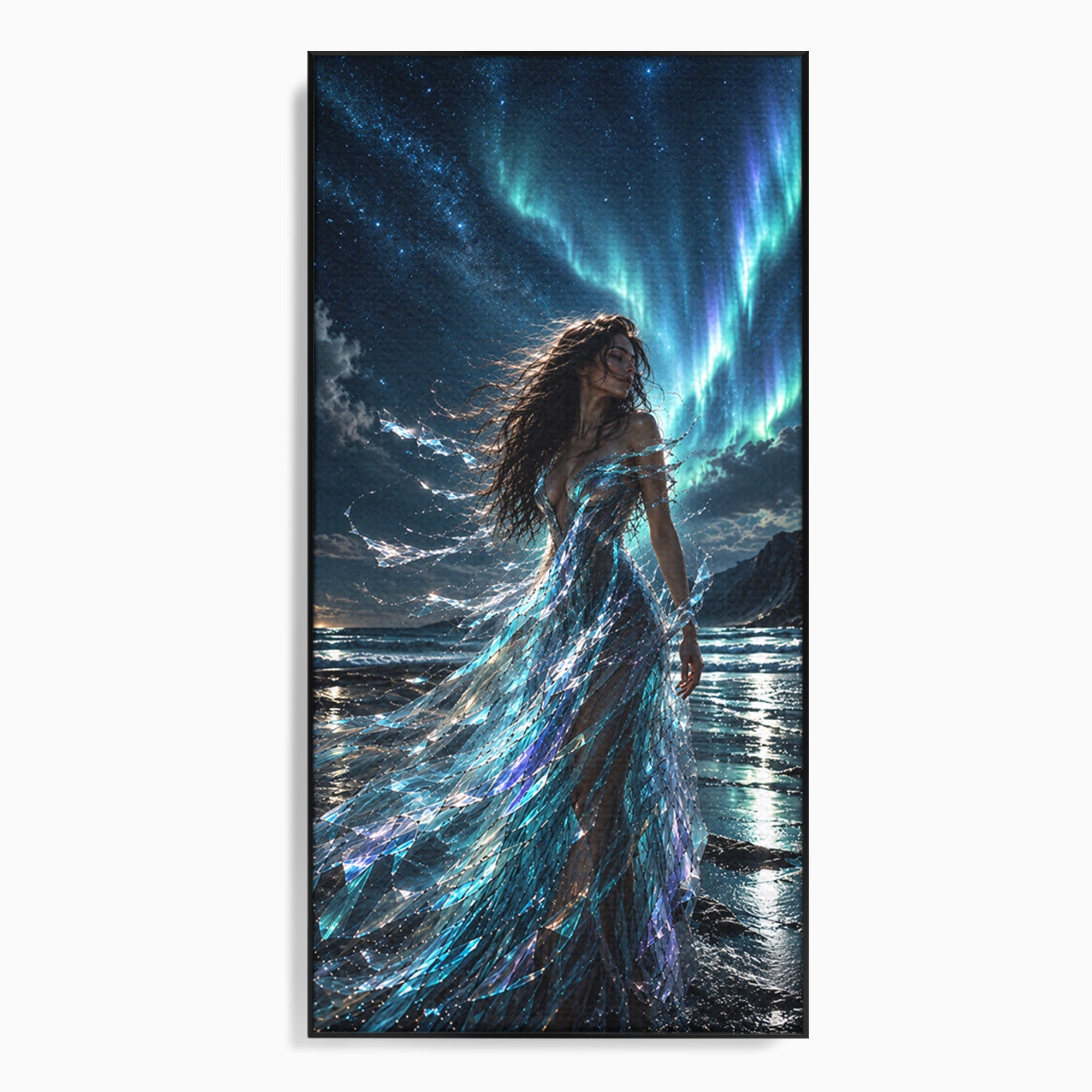 Tablou Canvas Premium LuxCanva® U1147, Zeița Aurorei Boreale, Mare, Noapte, Aurora Boreală, Living, Culori Vibrante