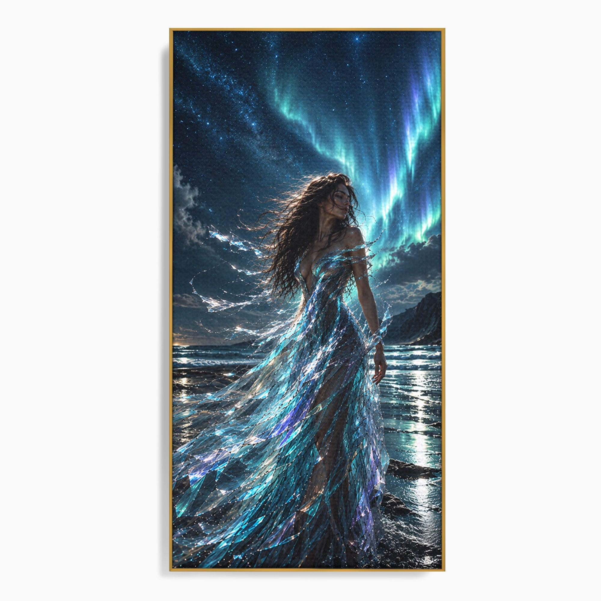 Tablou Canvas Premium LuxCanva® U1147, Zeița Aurorei Boreale, Mare, Noapte, Aurora Boreală, Living, Culori Vibrante