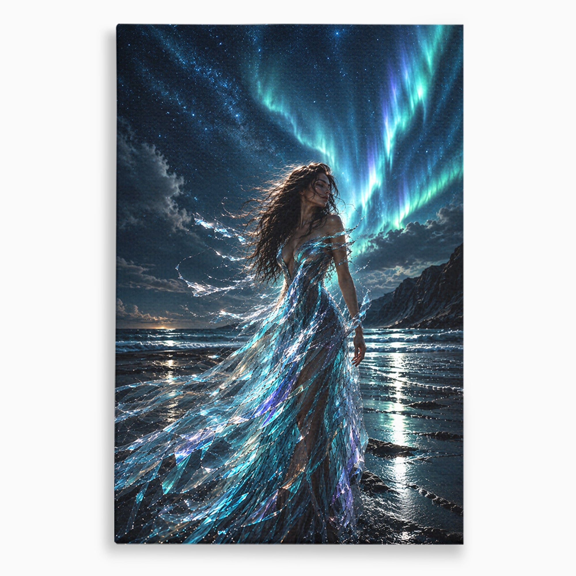 Tablou Canvas Premium LuxCanva® U1147, Zeița Aurorei Boreale, Mare, Noapte, Aurora Boreală, Living, Culori Vibrante