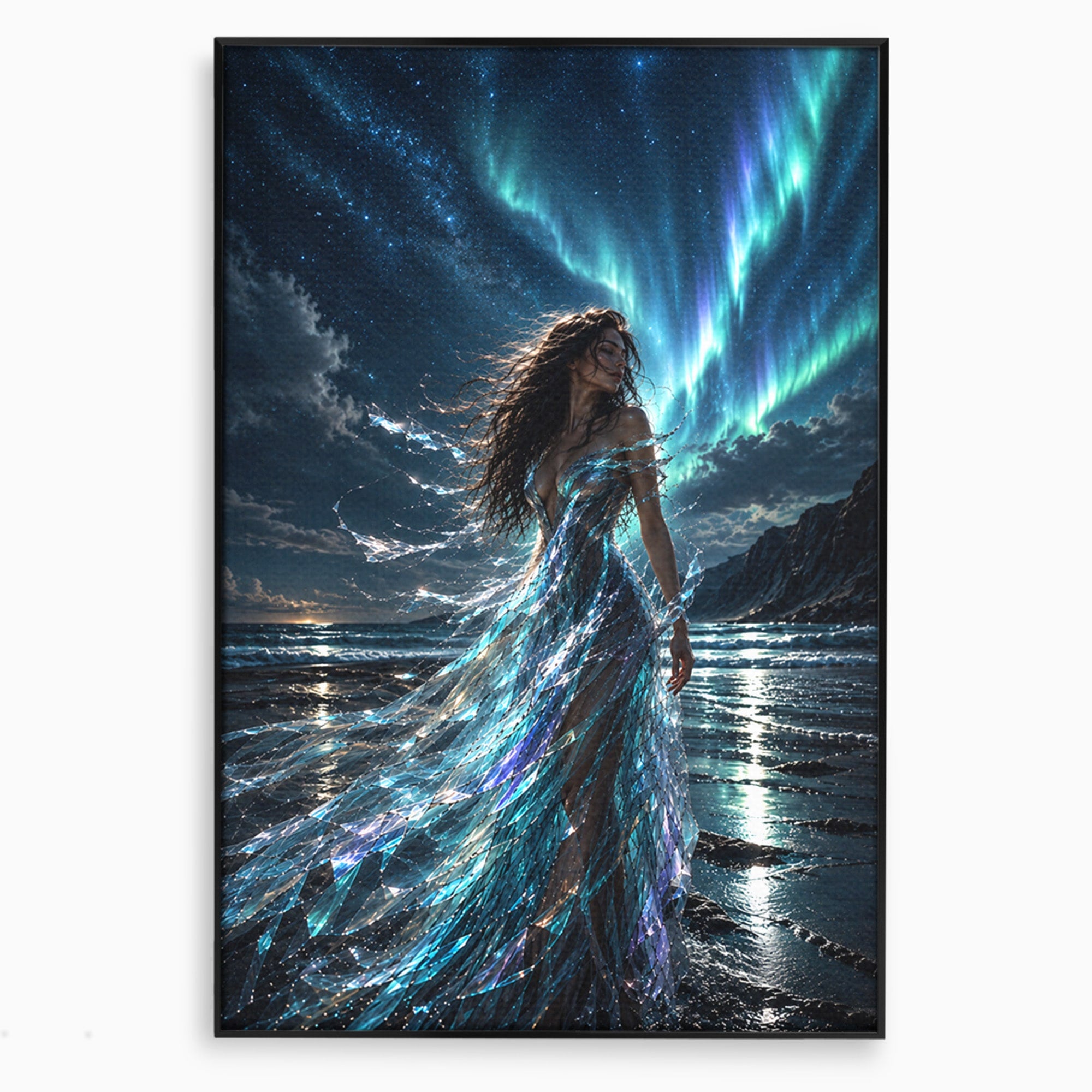 Tablou Canvas Premium LuxCanva® U1147, Zeița Aurorei Boreale, Mare, Noapte, Aurora Boreală, Living, Culori Vibrante