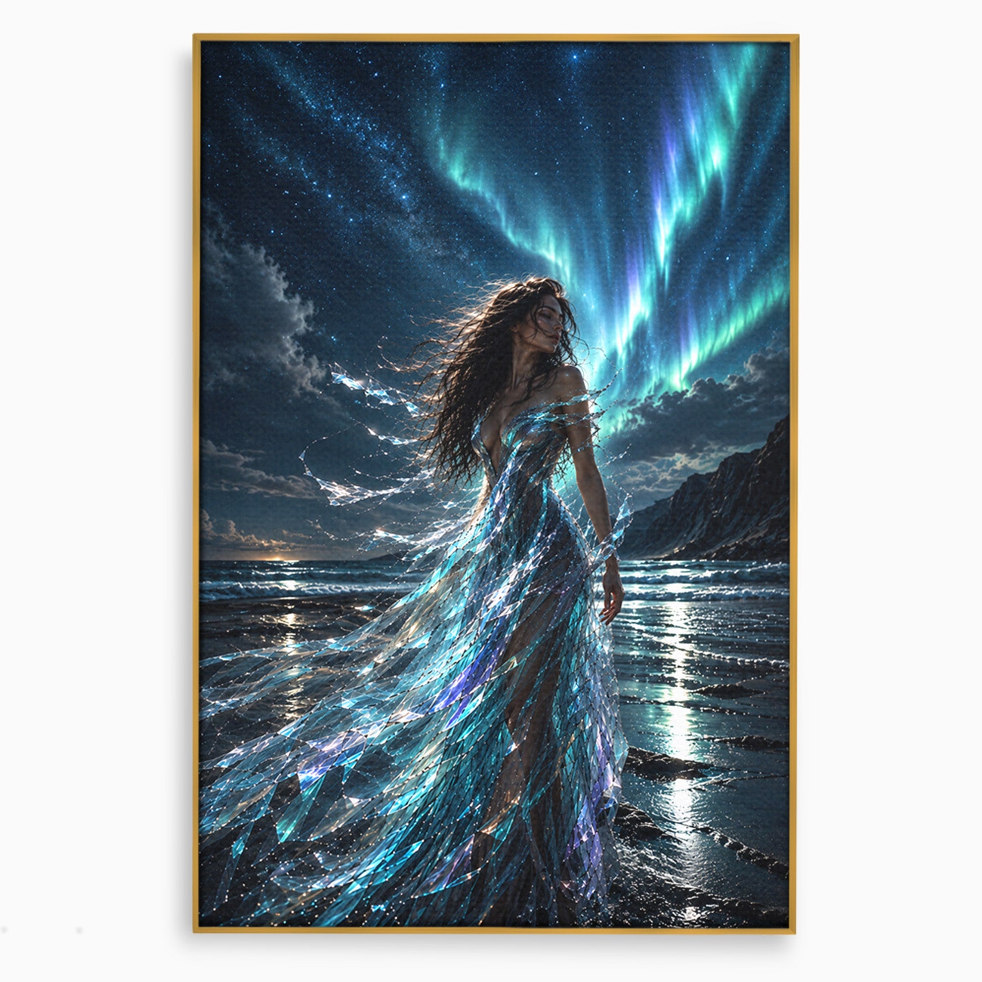 Tablou Canvas Premium LuxCanva® U1147, Zeița Aurorei Boreale, Mare, Noapte, Aurora Boreală, Living, Culori Vibrante