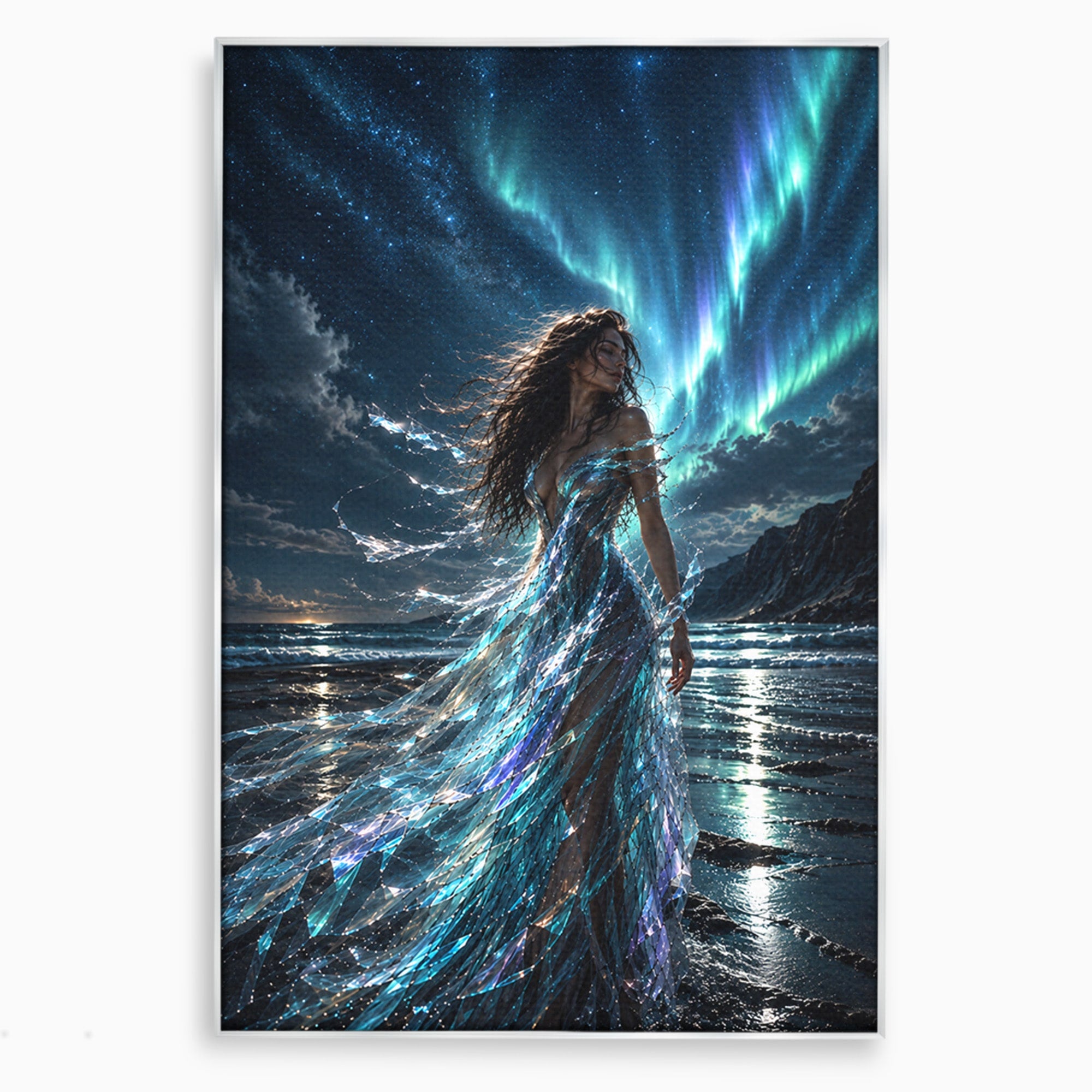 Tablou Canvas Premium LuxCanva® U1147, Zeița Aurorei Boreale, Mare, Noapte, Aurora Boreală, Living, Culori Vibrante