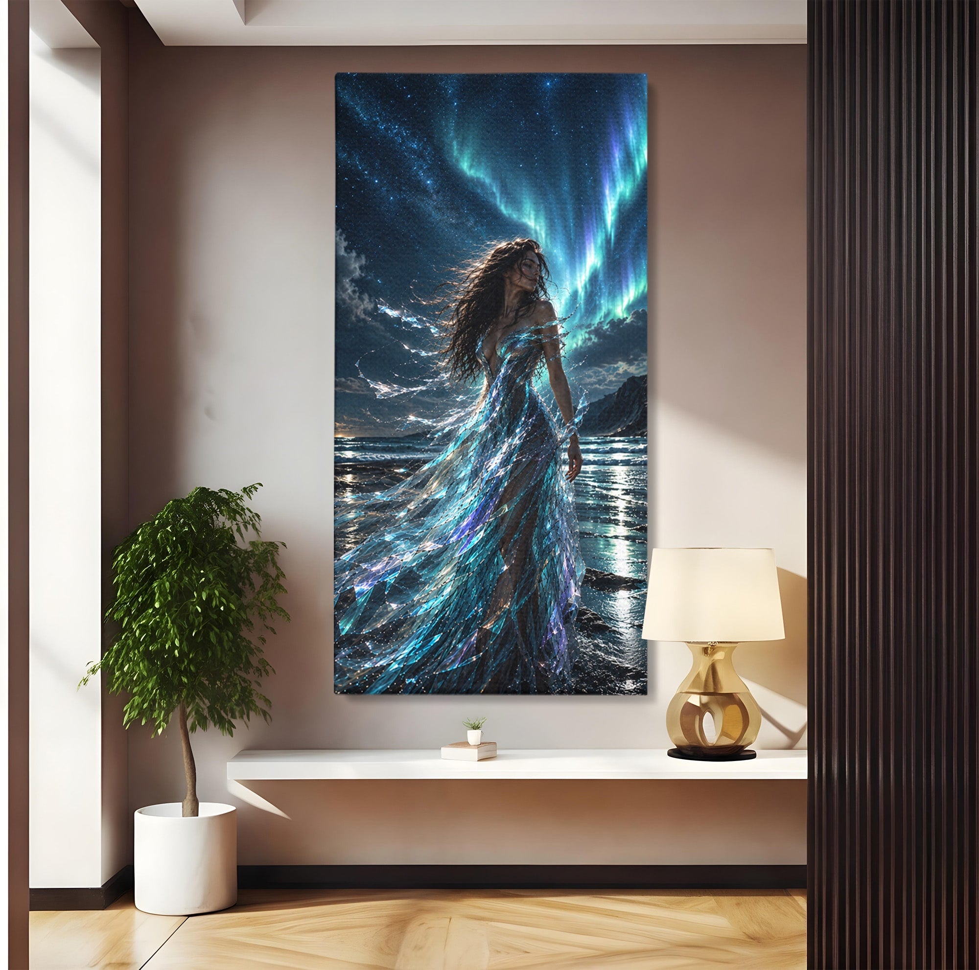 Tablou Canvas Premium LuxCanva® U1147, Zeița Aurorei Boreale, Mare, Noapte, Aurora Boreală, Living, Culori Vibrante