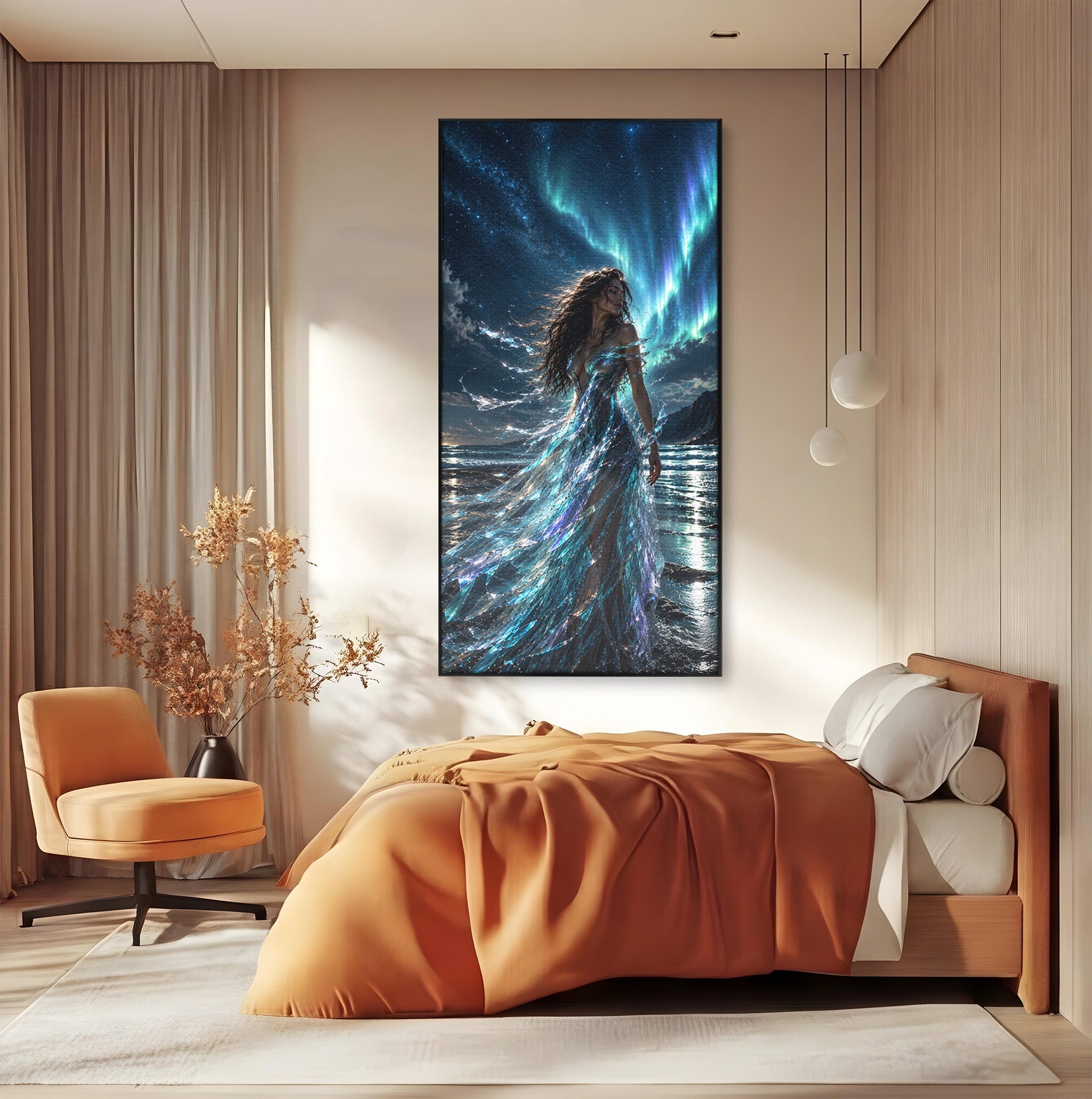 Tablou Canvas Premium LuxCanva® U1147, Zeița Aurorei Boreale, Mare, Noapte, Aurora Boreală, Living, Culori Vibrante