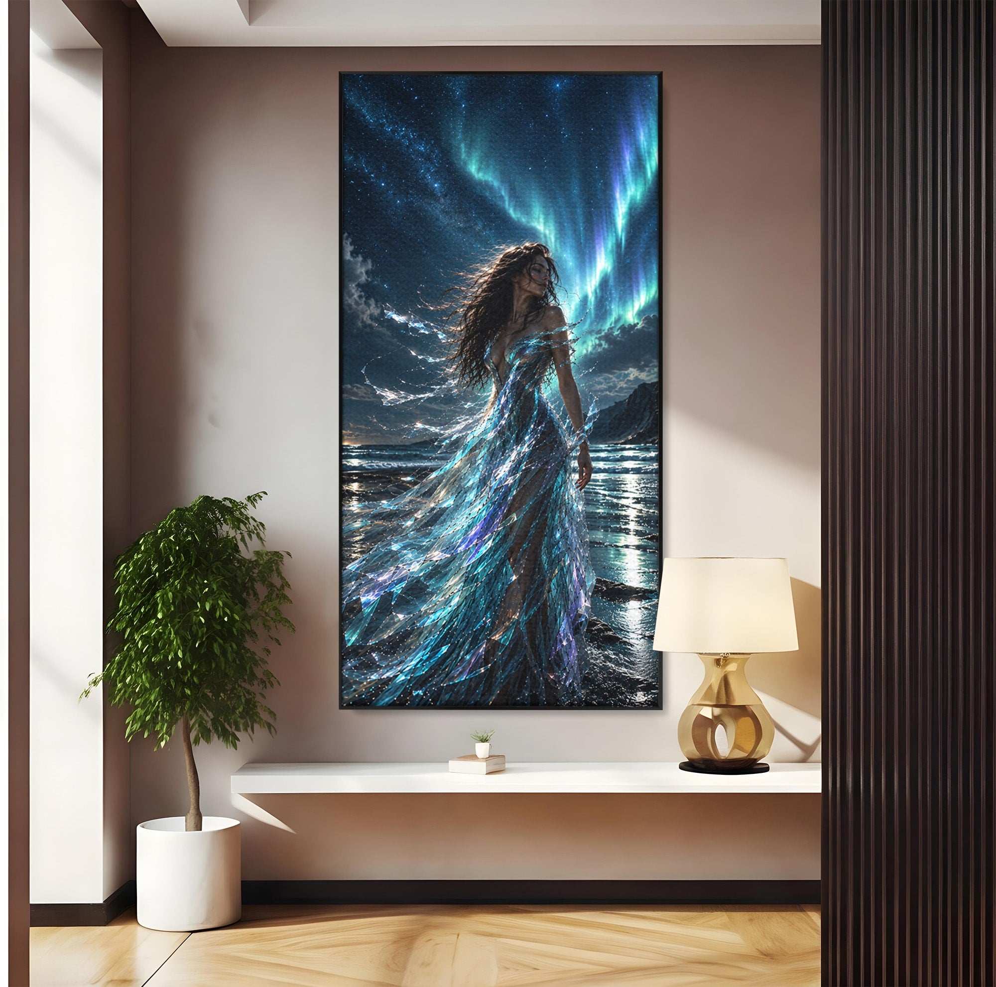 Tablou Canvas Premium LuxCanva® U1147, Zeița Aurorei Boreale, Mare, Noapte, Aurora Boreală, Living, Culori Vibrante