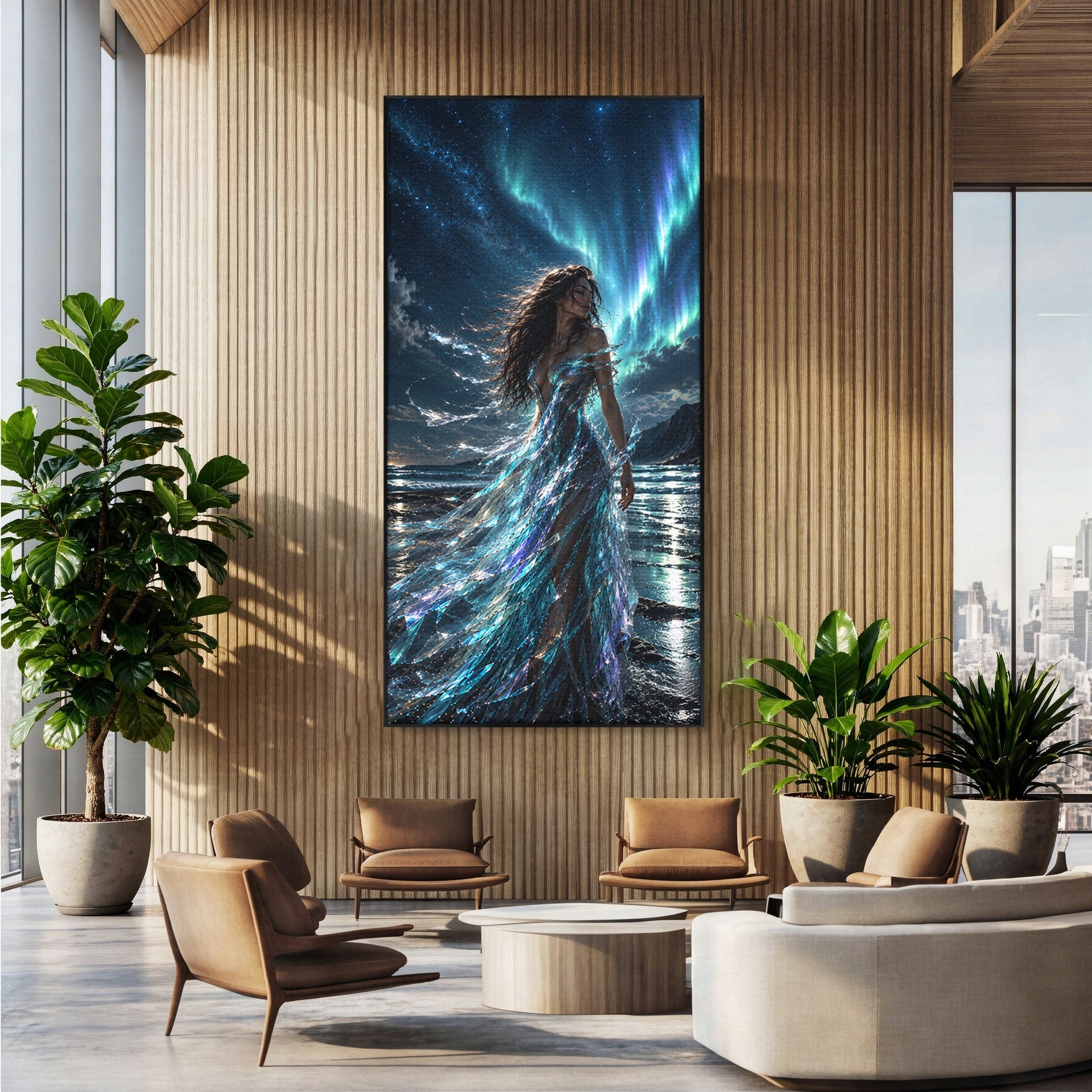 Tablou Canvas Premium LuxCanva® U1147, Zeița Aurorei Boreale, Mare, Noapte, Aurora Boreală, Living, Culori Vibrante