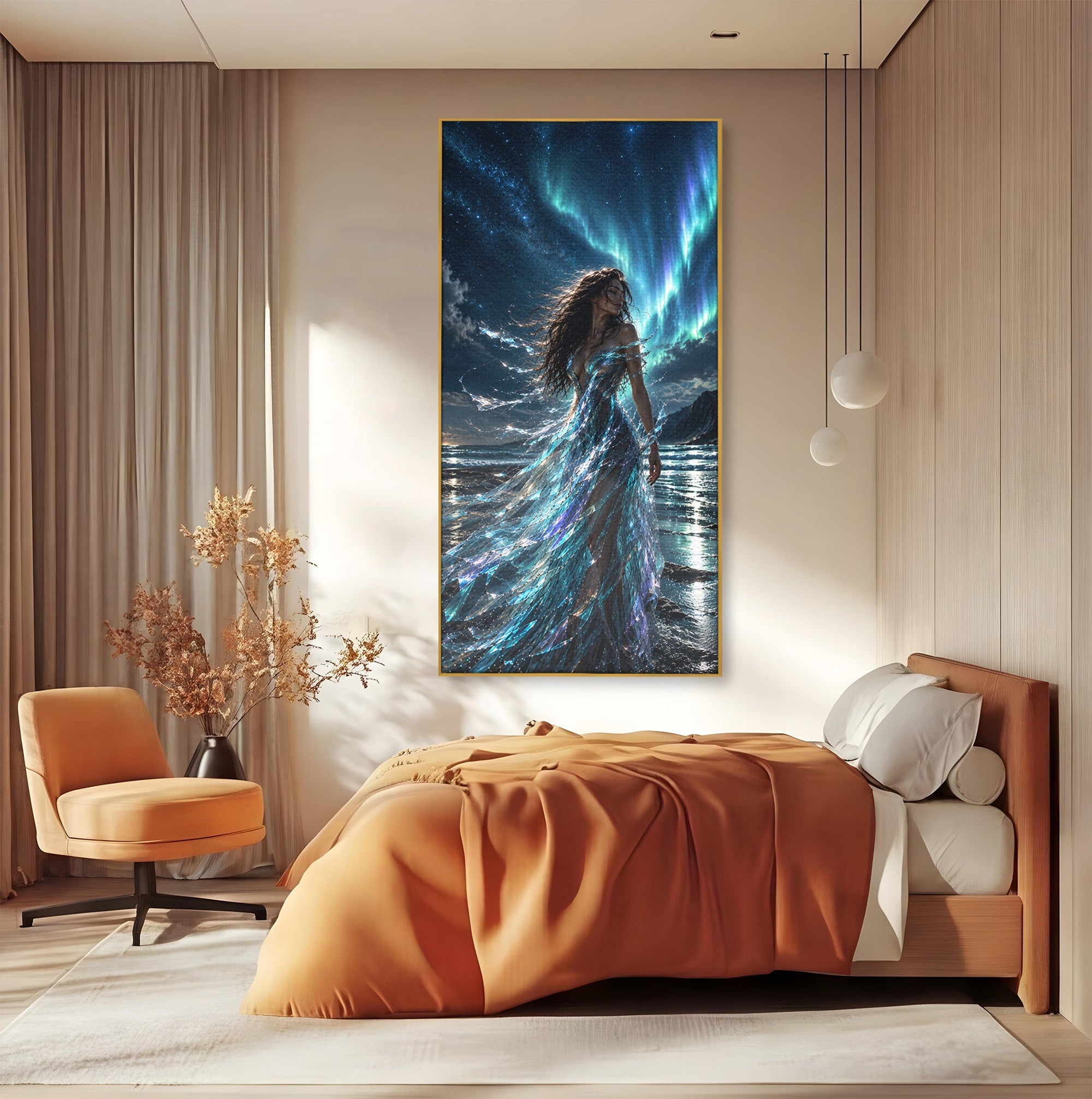 Tablou Canvas Premium LuxCanva® U1147, Zeița Aurorei Boreale, Mare, Noapte, Aurora Boreală, Living, Culori Vibrante