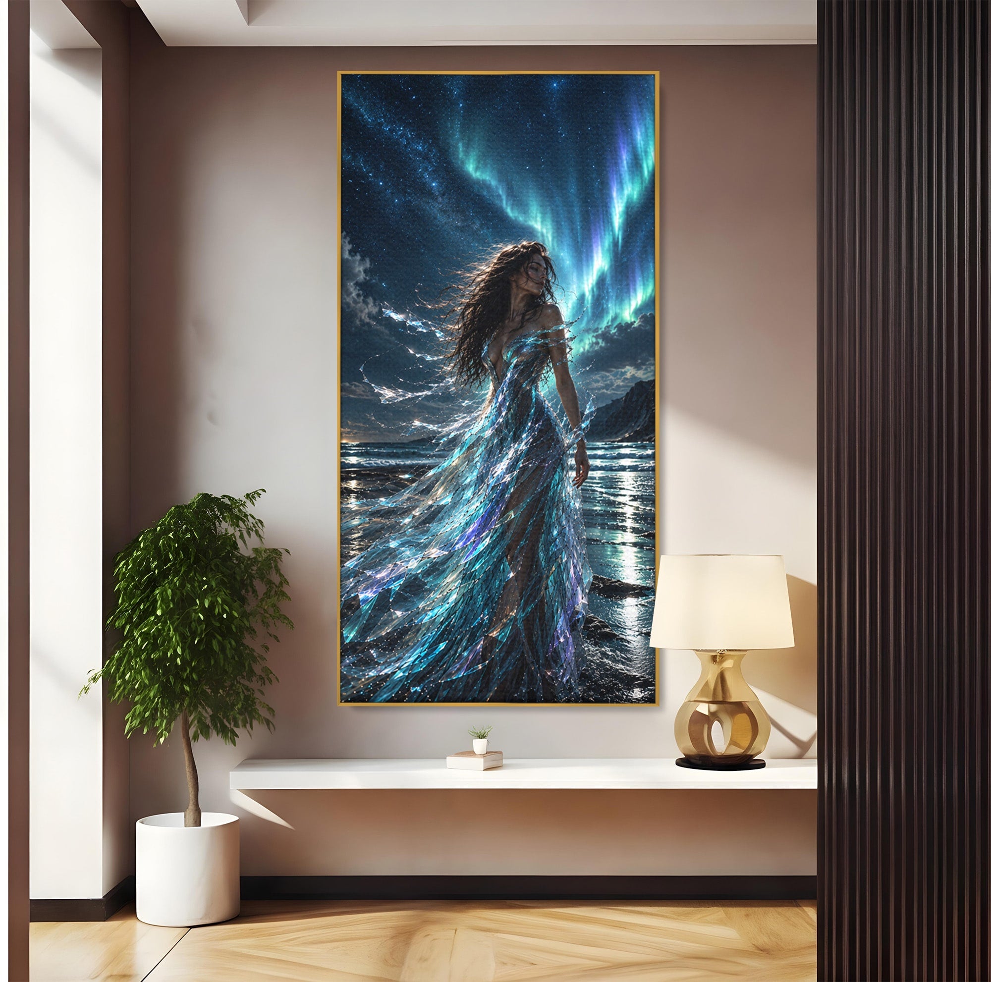 Tablou Canvas Premium LuxCanva® U1147, Zeița Aurorei Boreale, Mare, Noapte, Aurora Boreală, Living, Culori Vibrante