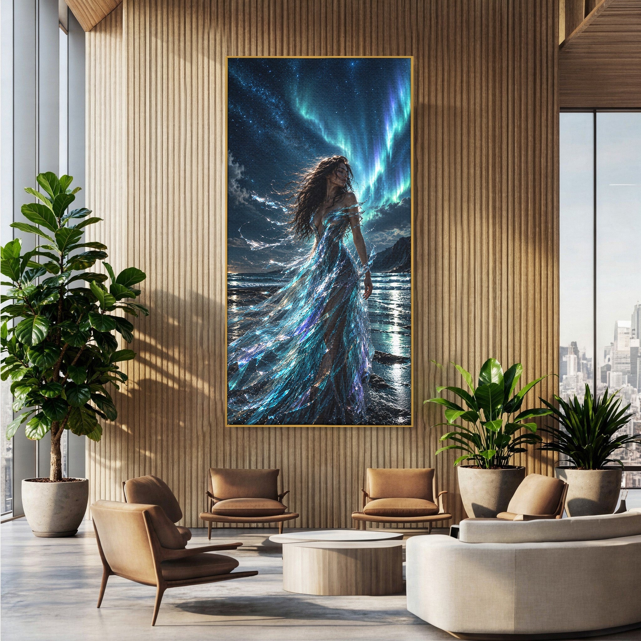 Tablou Canvas Premium LuxCanva® U1147, Zeița Aurorei Boreale, Mare, Noapte, Aurora Boreală, Living, Culori Vibrante