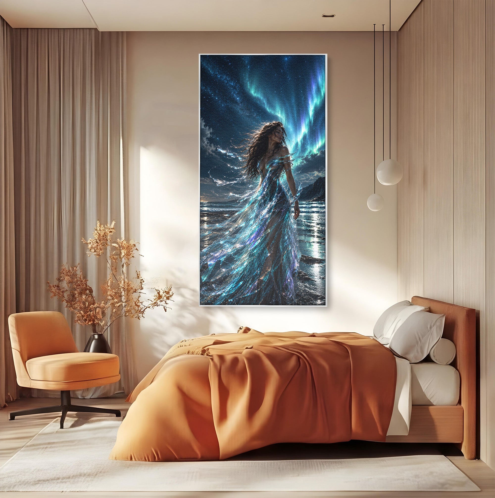 Tablou Canvas Premium LuxCanva® U1147, Zeița Aurorei Boreale, Mare, Noapte, Aurora Boreală, Living, Culori Vibrante