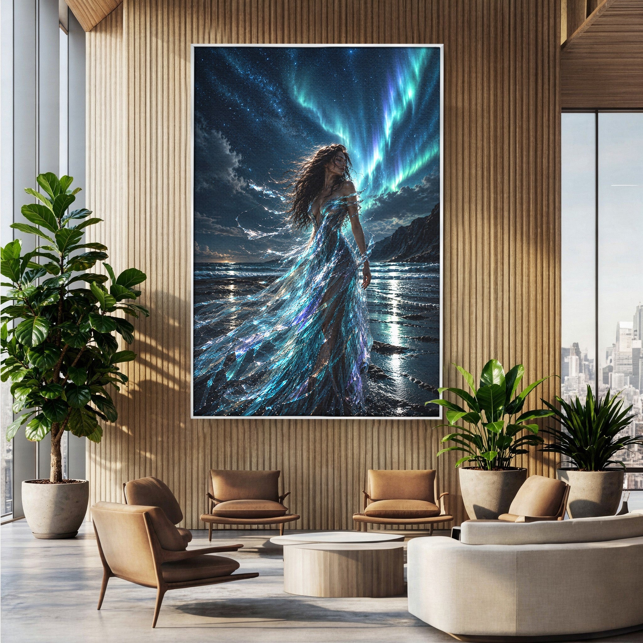 Tablou Canvas Premium LuxCanva® U1147, Zeița Aurorei Boreale, Mare, Noapte, Aurora Boreală, Living, Culori Vibrante