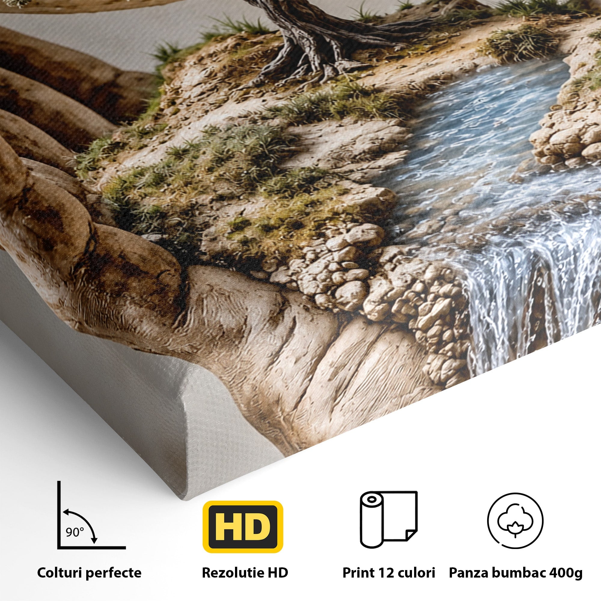 Tablou Canvas Premium LuxCanva® U1149, Lumea In Mainile Tale, Luna, Copac, Apa, Natura, Living, Culori Vibrante