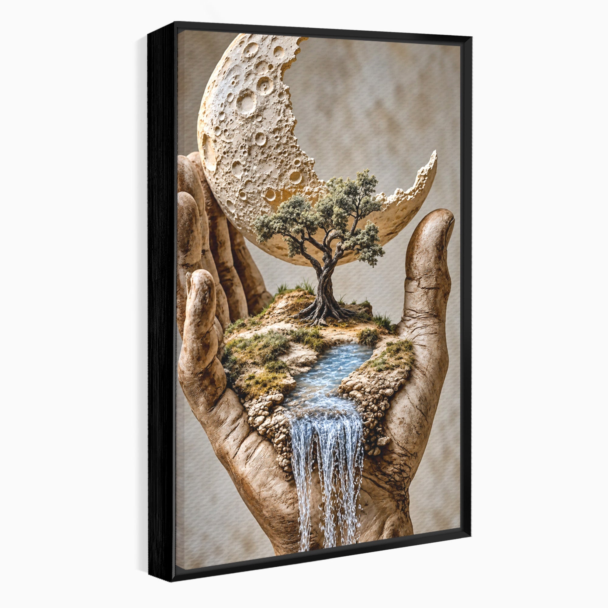 Tablou Canvas Premium LuxCanva® U1149, Lumea In Mainile Tale, Luna, Copac, Apa, Natura, Living, Culori Vibrante