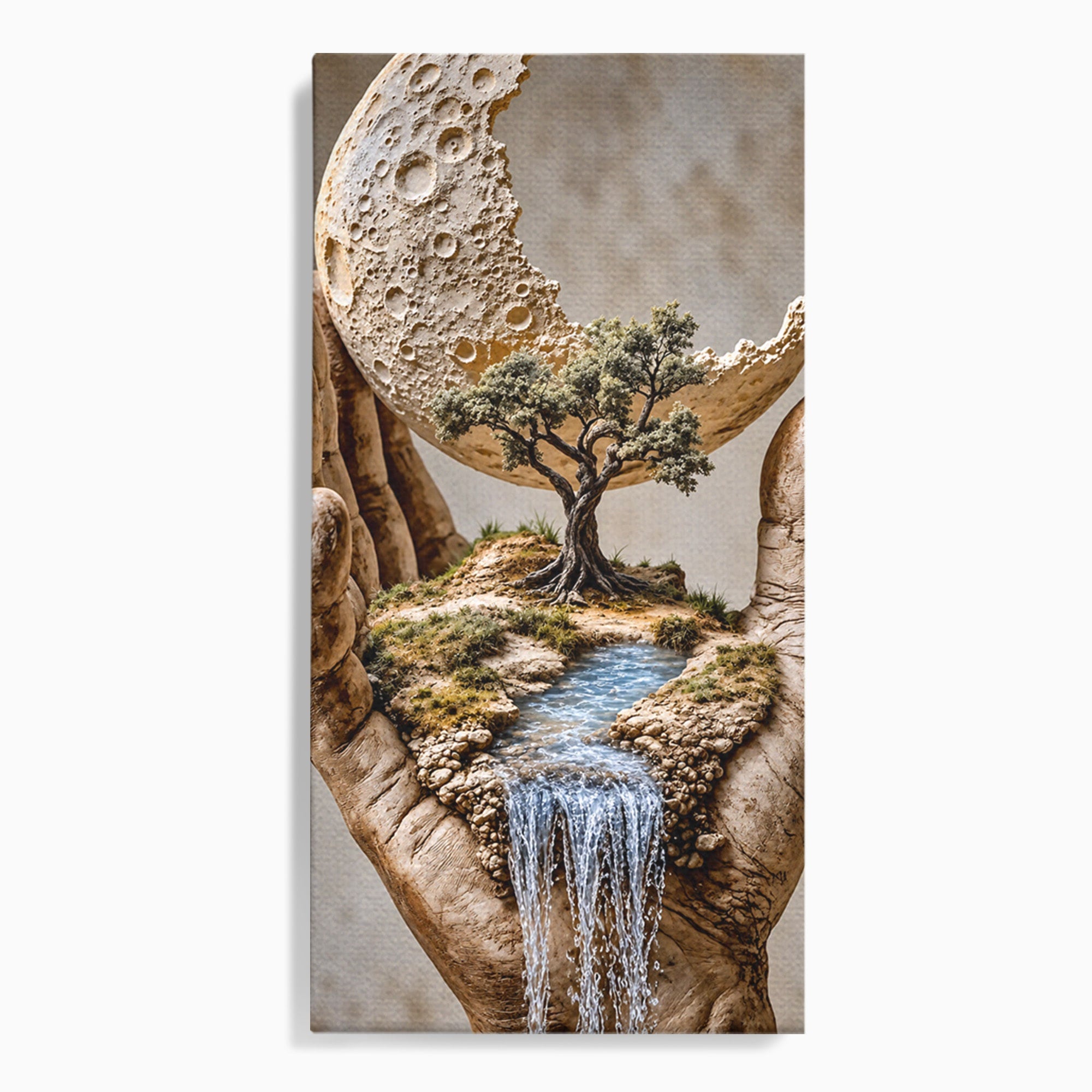 Tablou Canvas Premium LuxCanva® U1149, Lumea In Mainile Tale, Luna, Copac, Apa, Natura, Living, Culori Vibrante